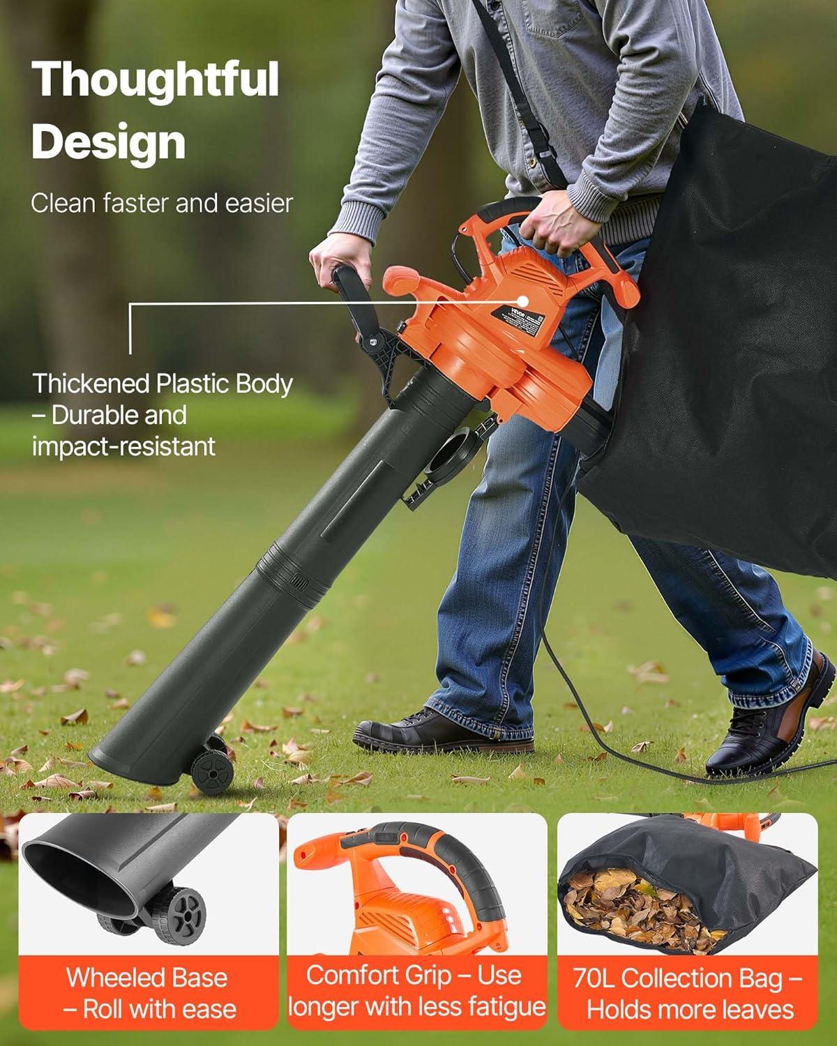 image:imageVEVOR 63CC Backpack Leaf Blower Gas Powered 189L Tank Delivers 1110CFM amp 220MPH Perfect for Garden Maintenance Clearing Leaves amp Snow3 in 1 12Amp Corded Leaf Blower