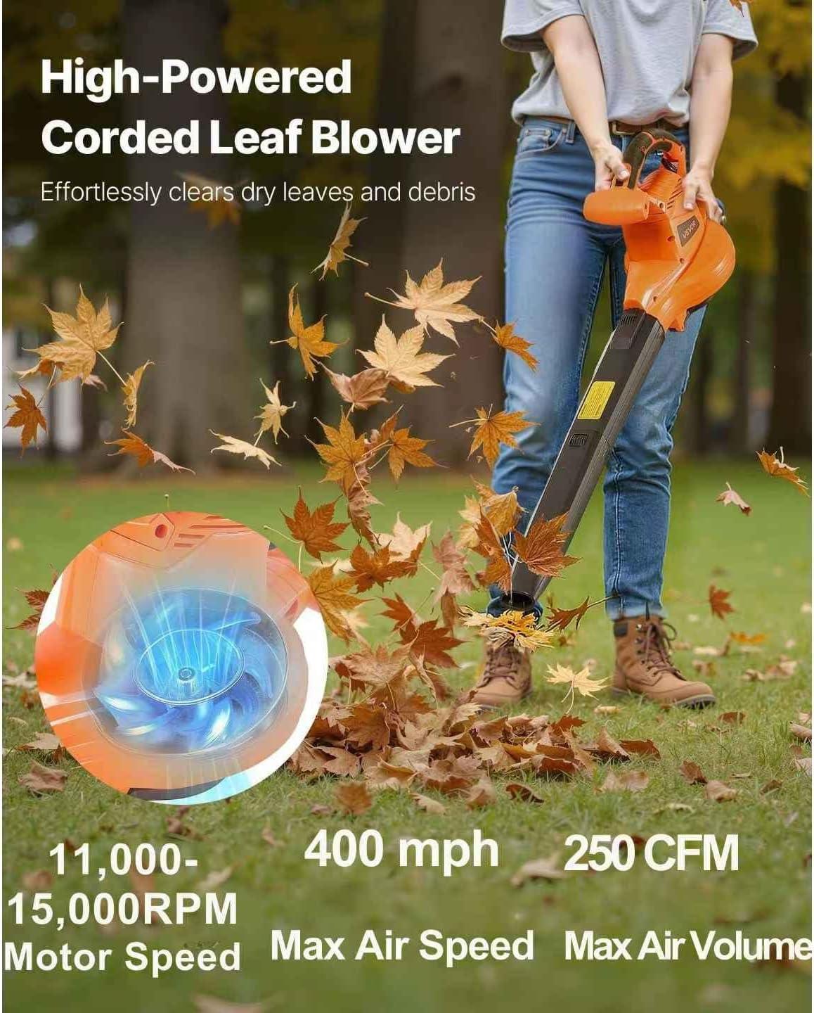 image:imageVEVOR 63CC Backpack Leaf Blower Gas Powered 189L Tank Delivers 1110CFM amp 220MPH Perfect for Garden Maintenance Clearing Leaves amp Snow3 in 1 12Amp Corded Leaf Blower