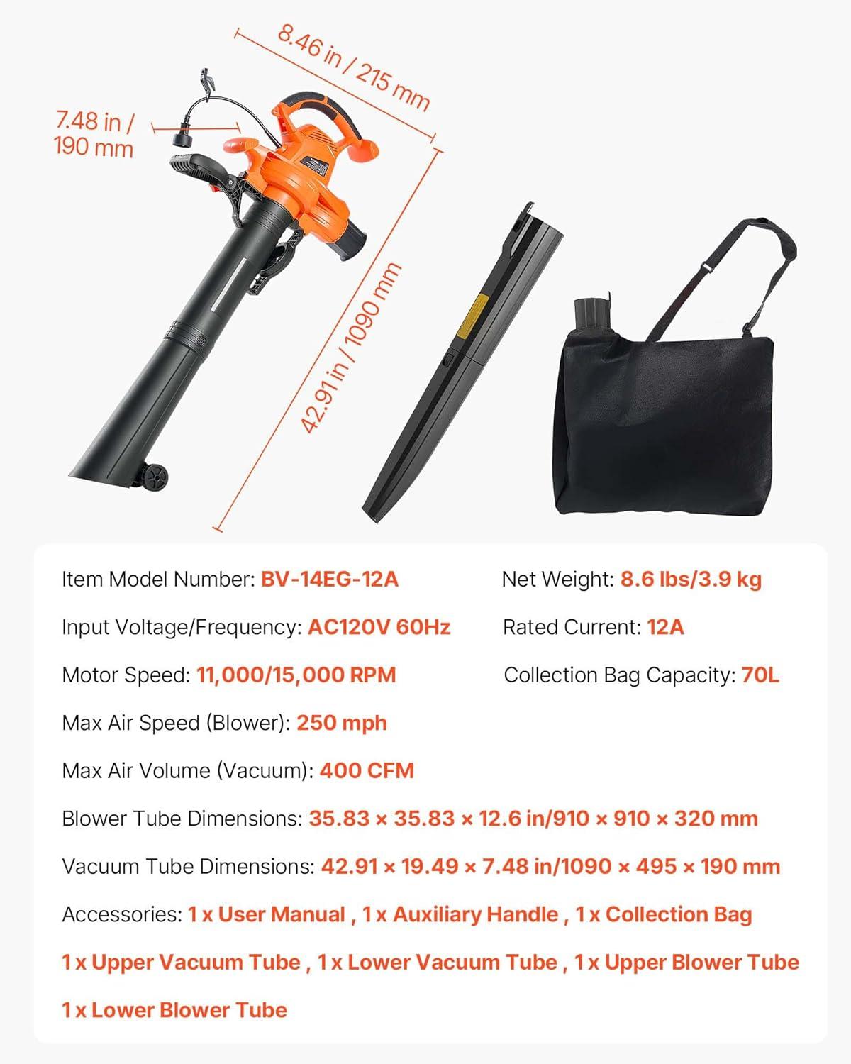 image:imageVEVOR 63CC Backpack Leaf Blower Gas Powered 189L Tank Delivers 1110CFM amp 220MPH Perfect for Garden Maintenance Clearing Leaves amp Snow3 in 1 12Amp Corded Leaf Blower