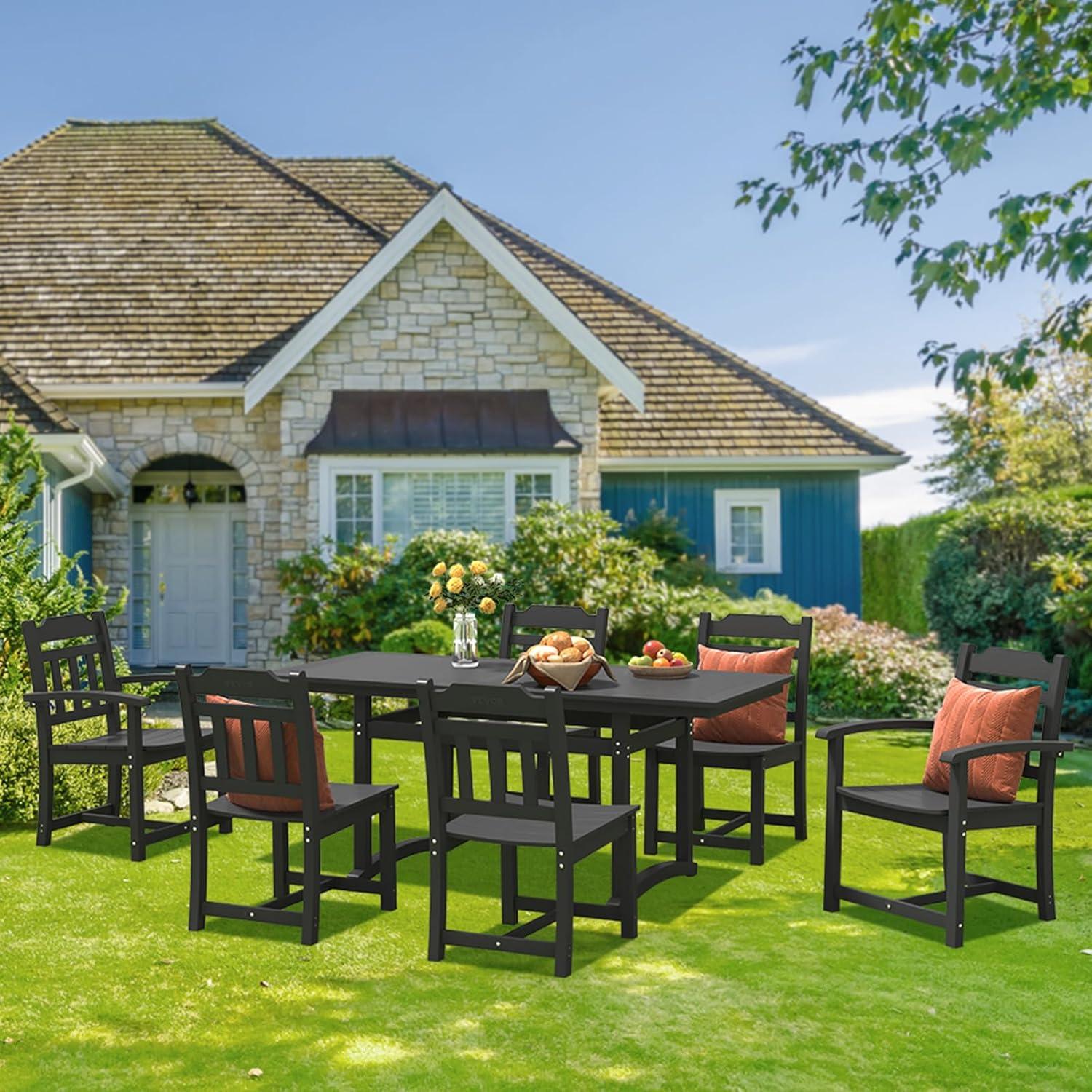 image:imageVEVOR 7 Pieces Patio Dining Set Outdoor Rectangle Furniture Table and Chairs Set All Weather Garden Furniture Table Sets HIPS Patio Conversation Set for Lawn Deck Backyard PoolsideBlack7 Piece