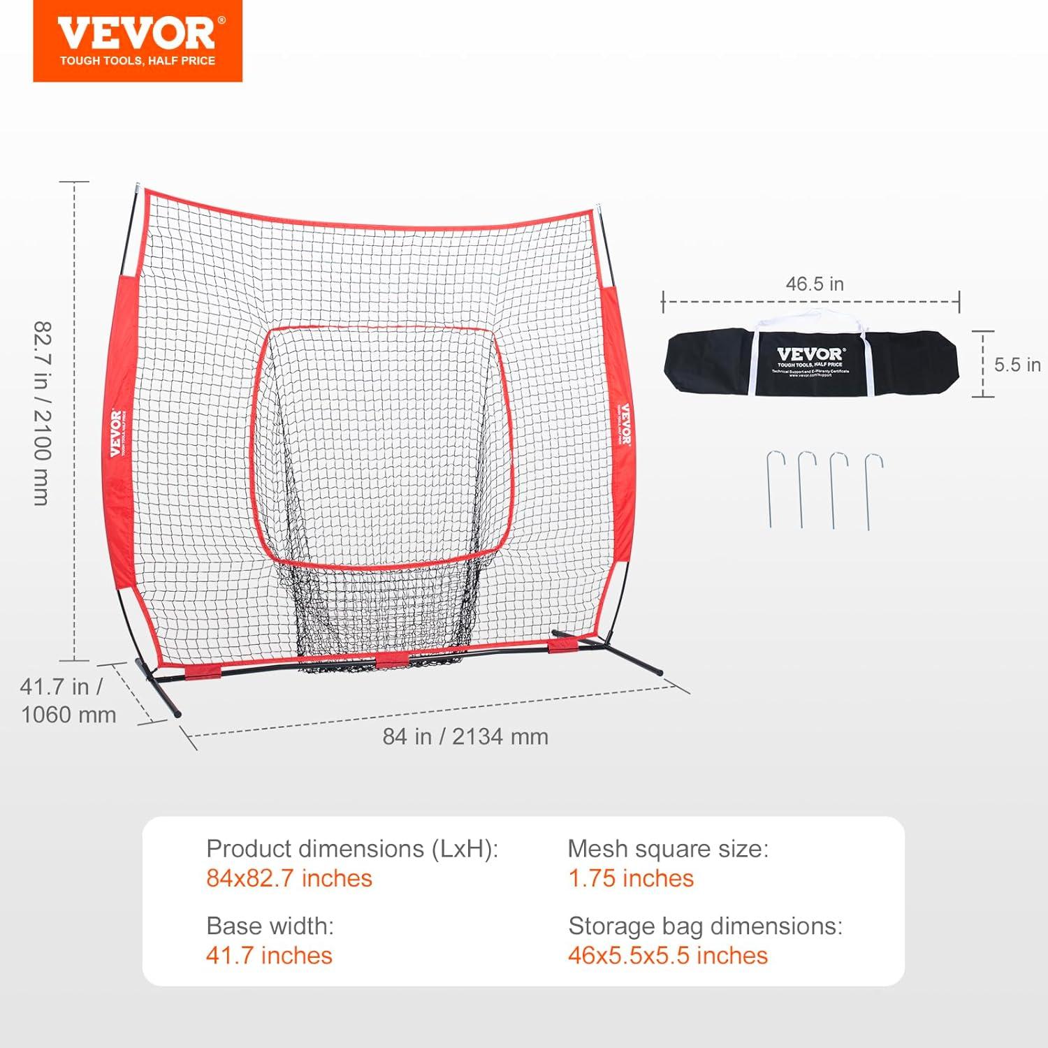 image:imageVEVOR 7x7ft Baseball Softball Practice Net Portable Baseball Training Net for Hitting Batting Catching Pitching Backstop Baseball Equipment Training Net7x7FTNo Strike Zone