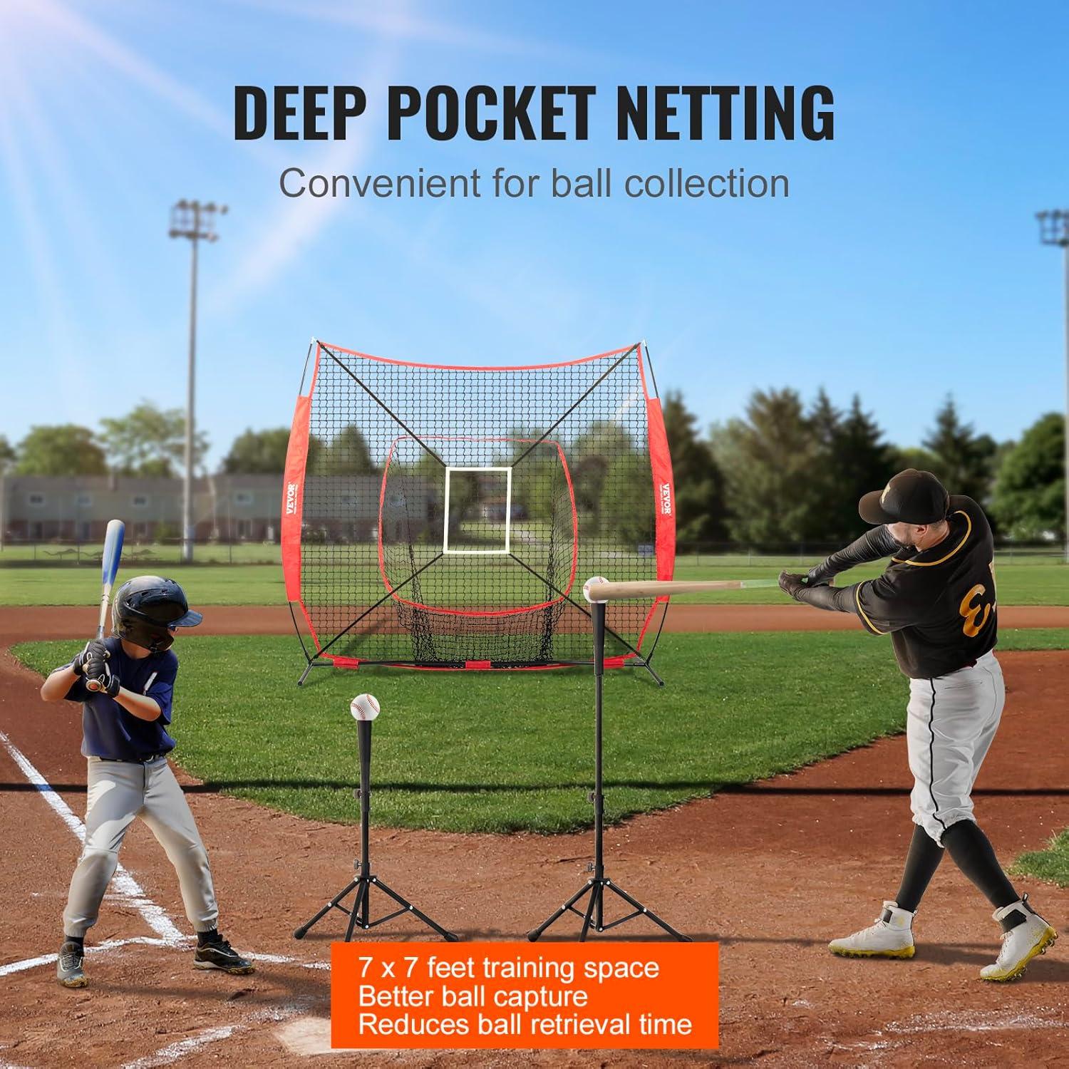image:imageVEVOR 7x7ft Baseball Softball Practice Net Portable Baseball Training Net for Hitting Batting Catching Pitching Backstop Baseball Equipment Training NetNet OnlyNo Frame