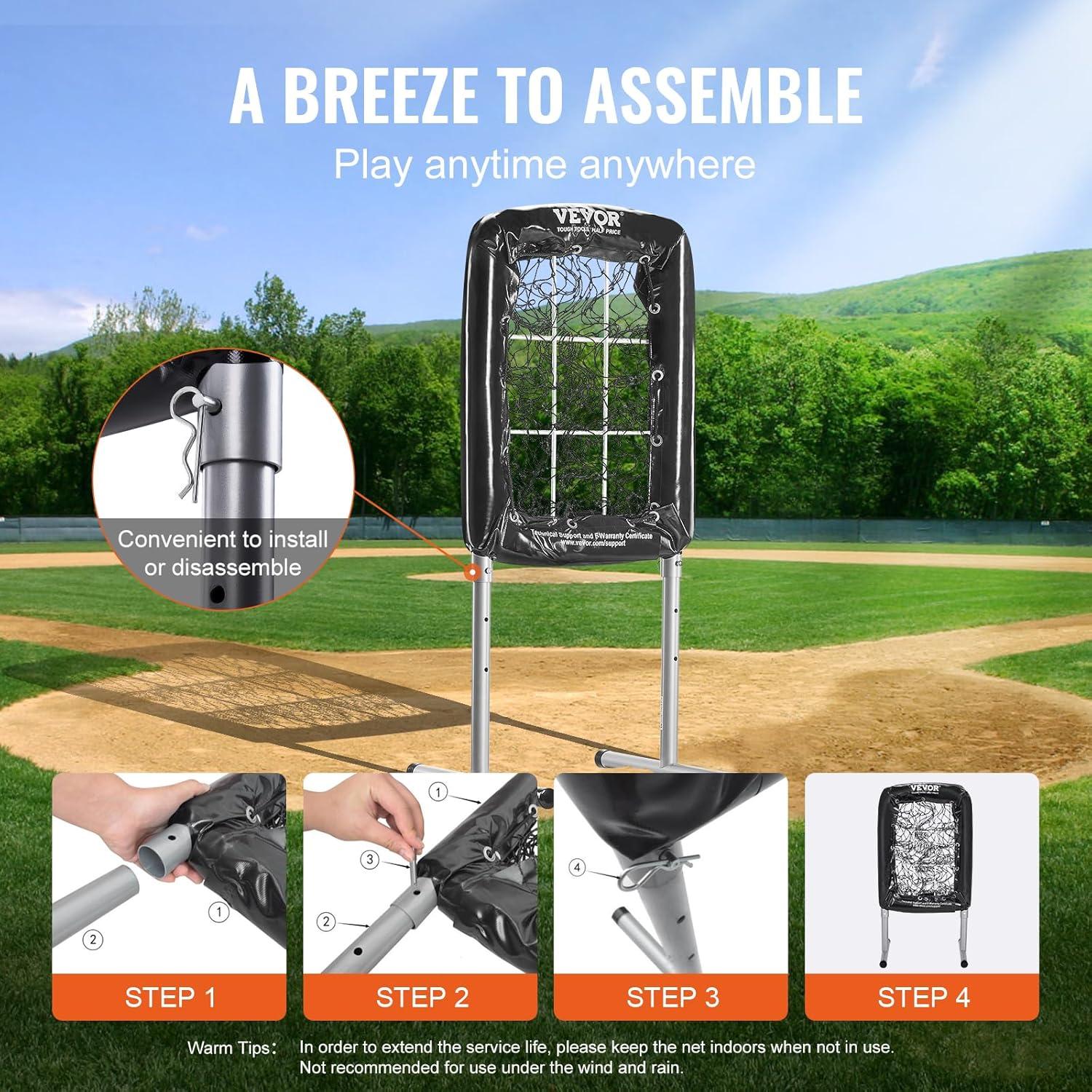 image:imageVEVOR 9 Hole Baseball Net Softball Baseball Training Equipment for Hitting Pitching Practice Heavy Duty Height Adjustable Trainer Aid with Strike Zone amp 4 Ground Stakes for Youth Adults21x29INCH