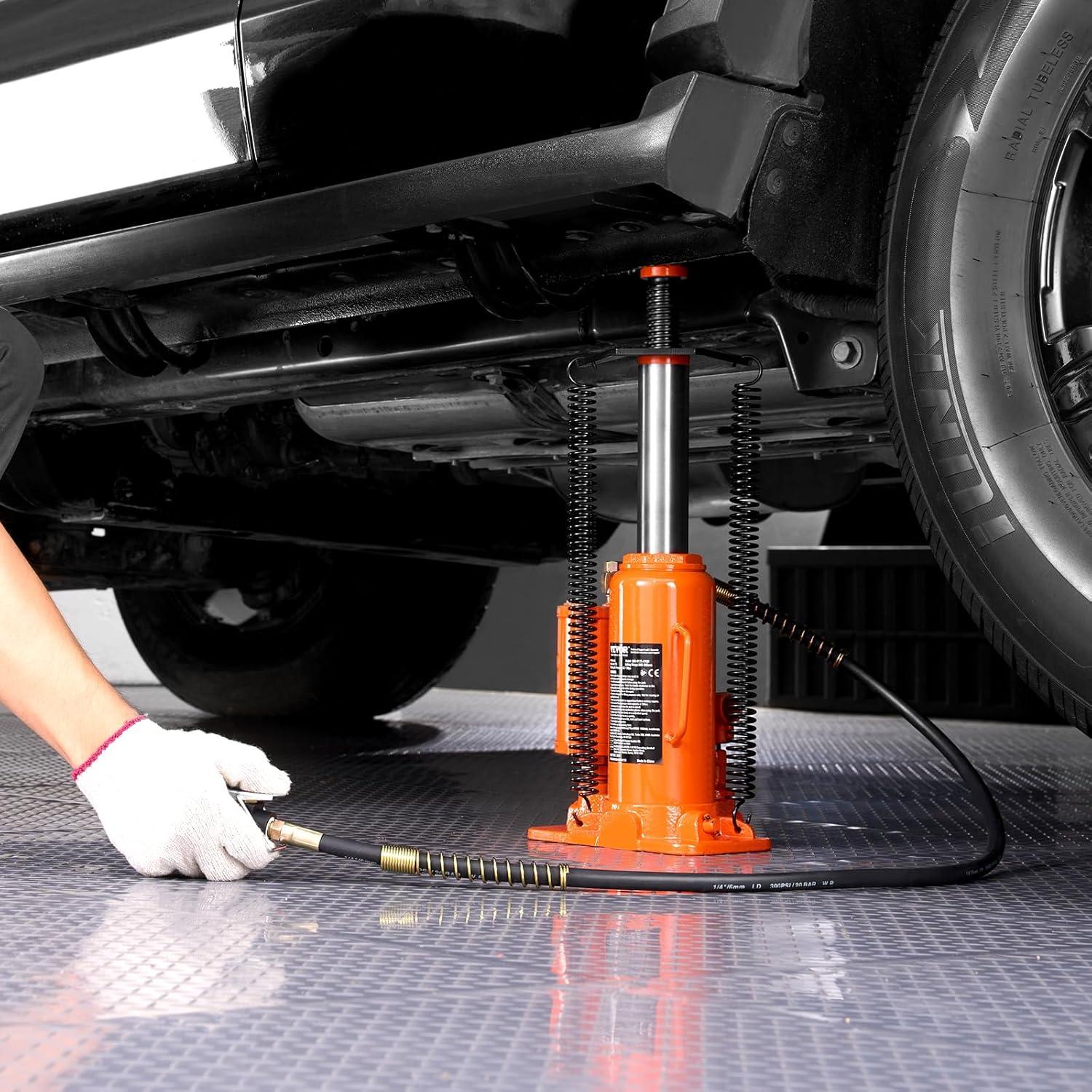image:imageVEVOR Air Hydraulic Bottle Jack 20 Ton40000 LBS All Welded Bottle Jack 104197 inch Lifting Range Manual Handle and Air Pump for Car Pickup Truck RV Auto Repair Industrial Engineering12T Pneumatic Type