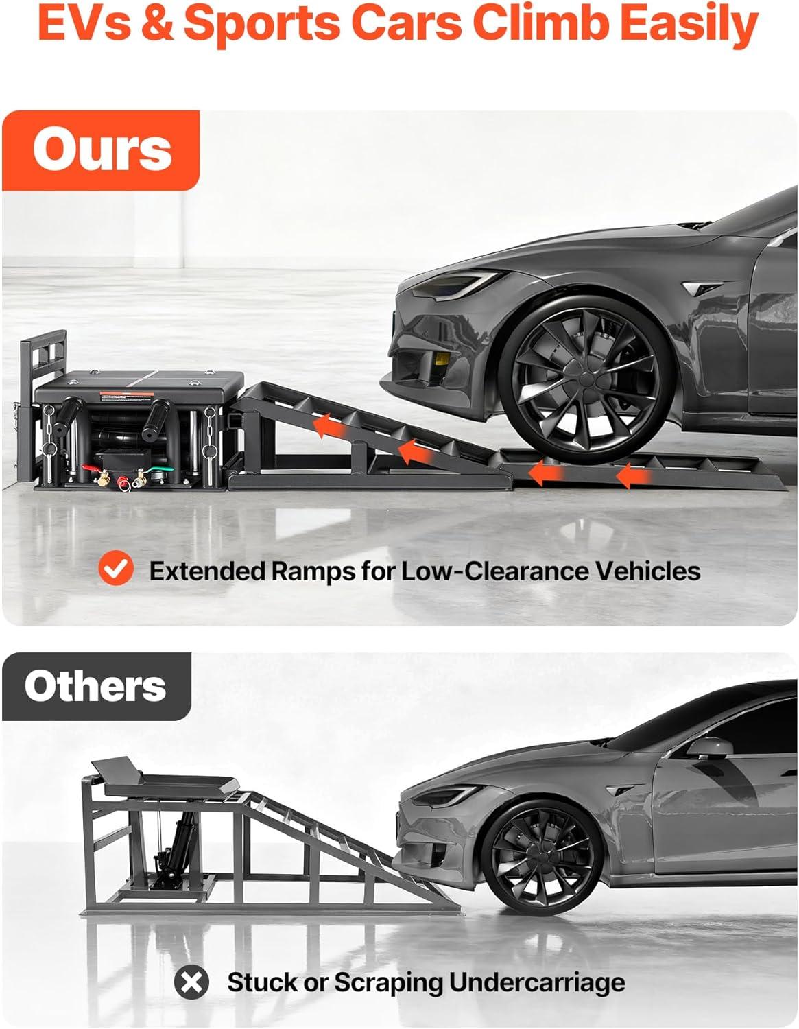 image:imageVEVOR Air Hydraulic Jack Car Ramps 2PCS 11023 lbs5 Ton Capacity 126 inch Max Height Pneumatic Ramp Jacks with Airbags Wheel Chocks Extension Ramps Heightened Columns HeavyDuty