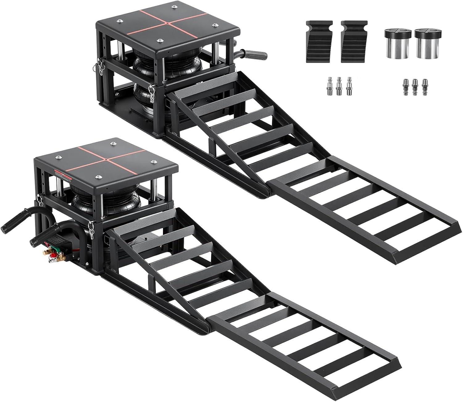 image:imageVEVOR Air Hydraulic Jack Car Ramps 2PCS 11023 lbs5 Ton Capacity 126 inch Max Height Pneumatic Ramp Jacks with Airbags Wheel Chocks Extension Ramps Heightened Columns HeavyDuty