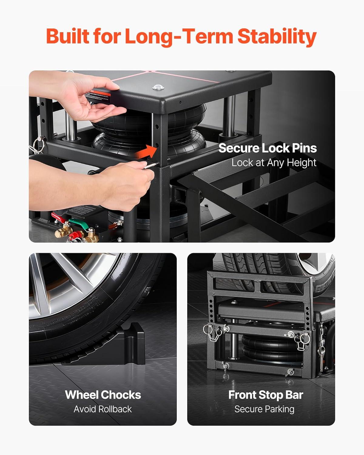 image:imageVEVOR Air Hydraulic Jack Car Ramps 2PCS 11023 lbs5 Ton Capacity 126 inch Max Height Pneumatic Ramp Jacks with Airbags Wheel Chocks Extension Ramps Heightened Columns HeavyDuty