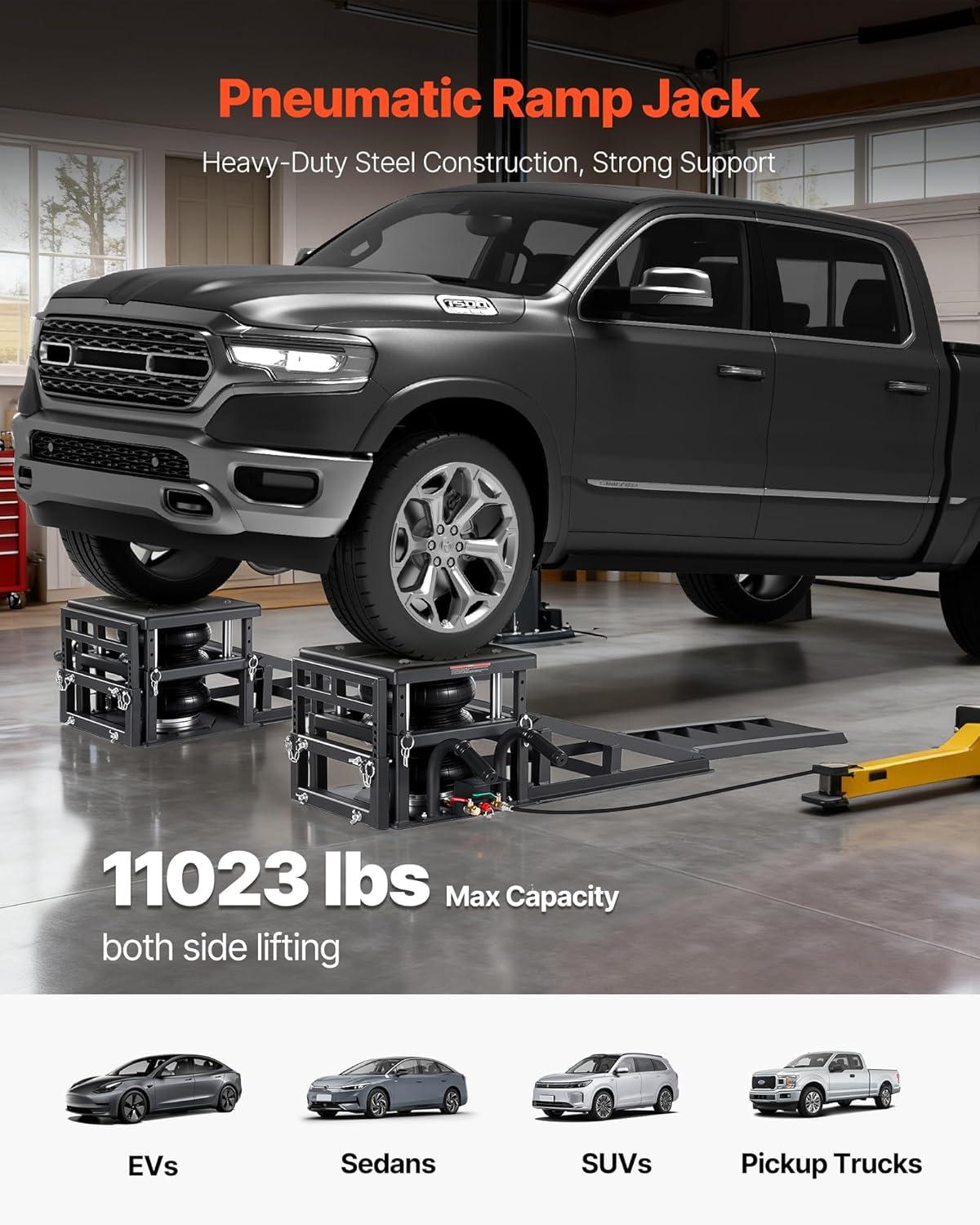 image:imageVEVOR Air Hydraulic Jack Car Ramps 2PCS 11023 lbs5 Ton Capacity 126 inch Max Height Pneumatic Ramp Jacks with Airbags Wheel Chocks Extension Ramps Heightened Columns HeavyDuty