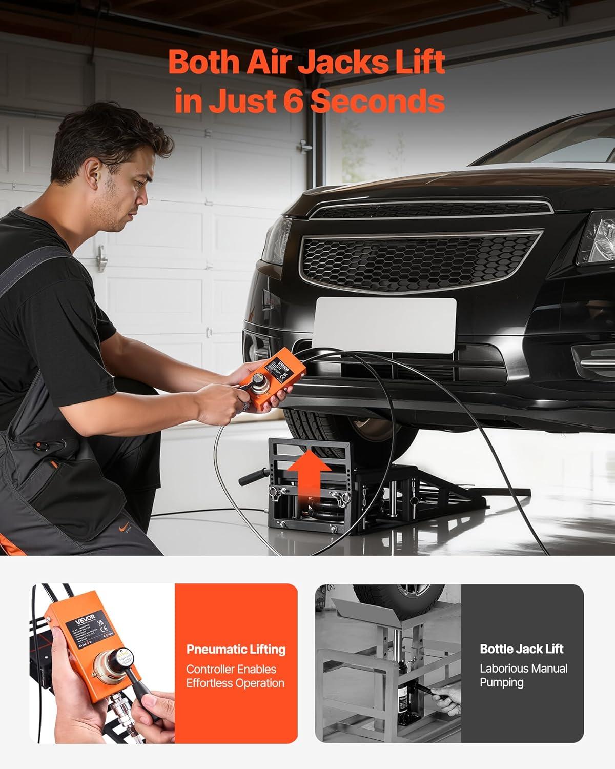image:imageVEVOR Air Hydraulic Jack Car Ramps 2PCS 11023 lbs5 Ton Capacity 126 inch Max Height Pneumatic Ramp Jacks with Airbags Wheel Chocks Extension Ramps Heightened Columns HeavyDuty