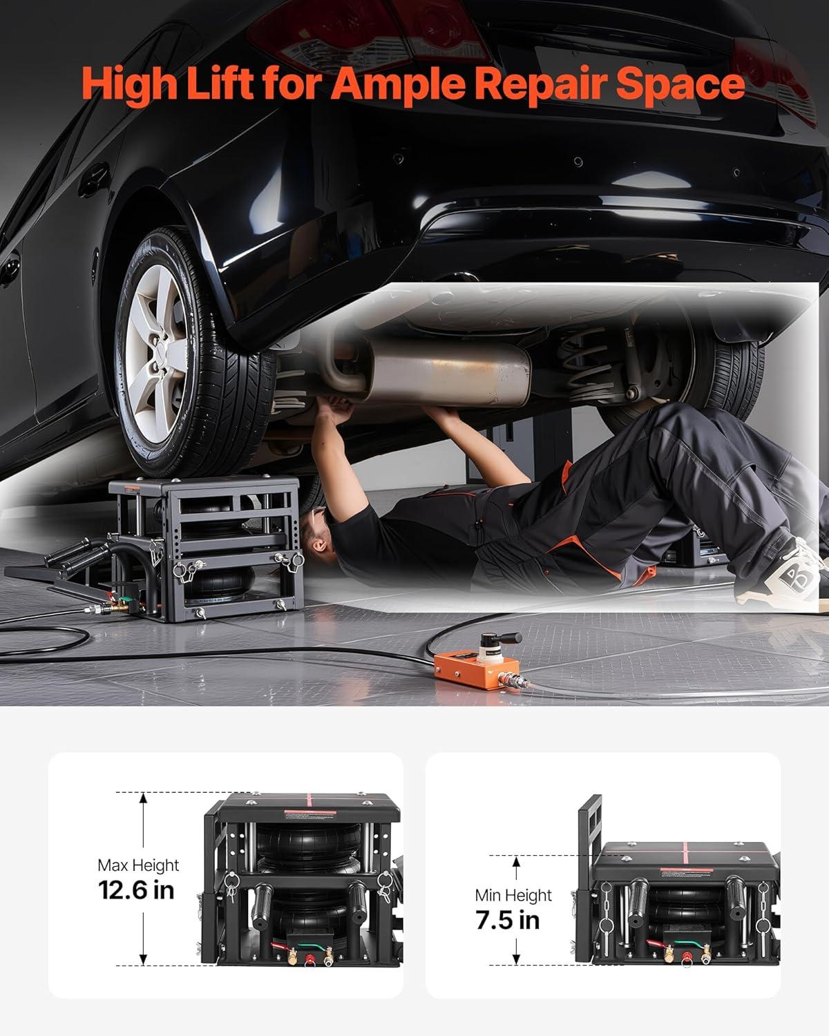 image:imageVEVOR Air Hydraulic Jack Car Ramps 2PCS 11023 lbs5 Ton Capacity 126 inch Max Height Pneumatic Ramp Jacks with Airbags Wheel Chocks Extension Ramps Heightened Columns HeavyDuty