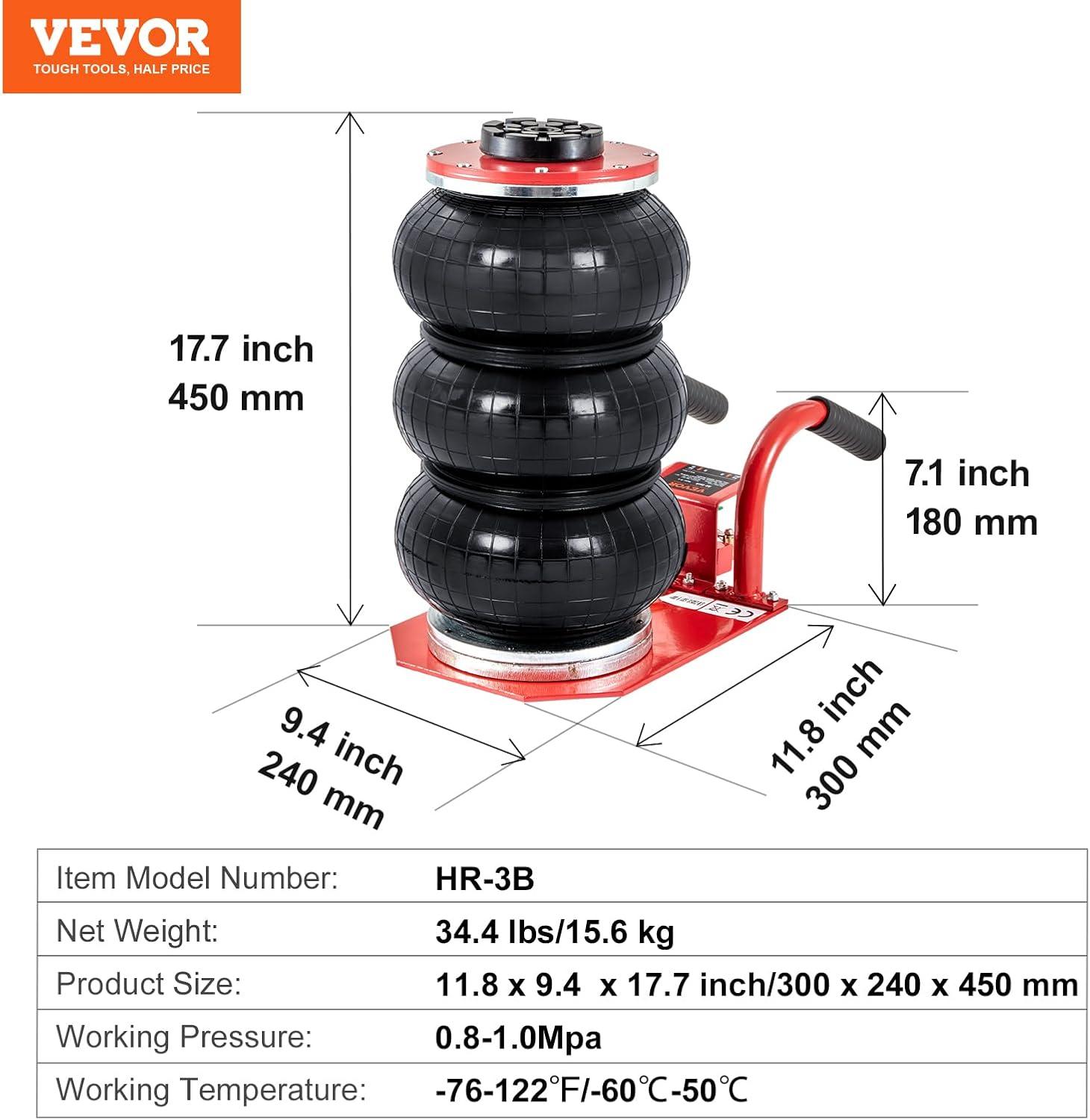 image:imageVEVOR Air Jack 3 Ton6600 lbs Triple Bag Air Jack Air Bag Jack Lift Up to 1575 Inch 35S Fast Lifting Air Bag Jack for Cars with Short Handle Red3Thigh 177inshort Handle