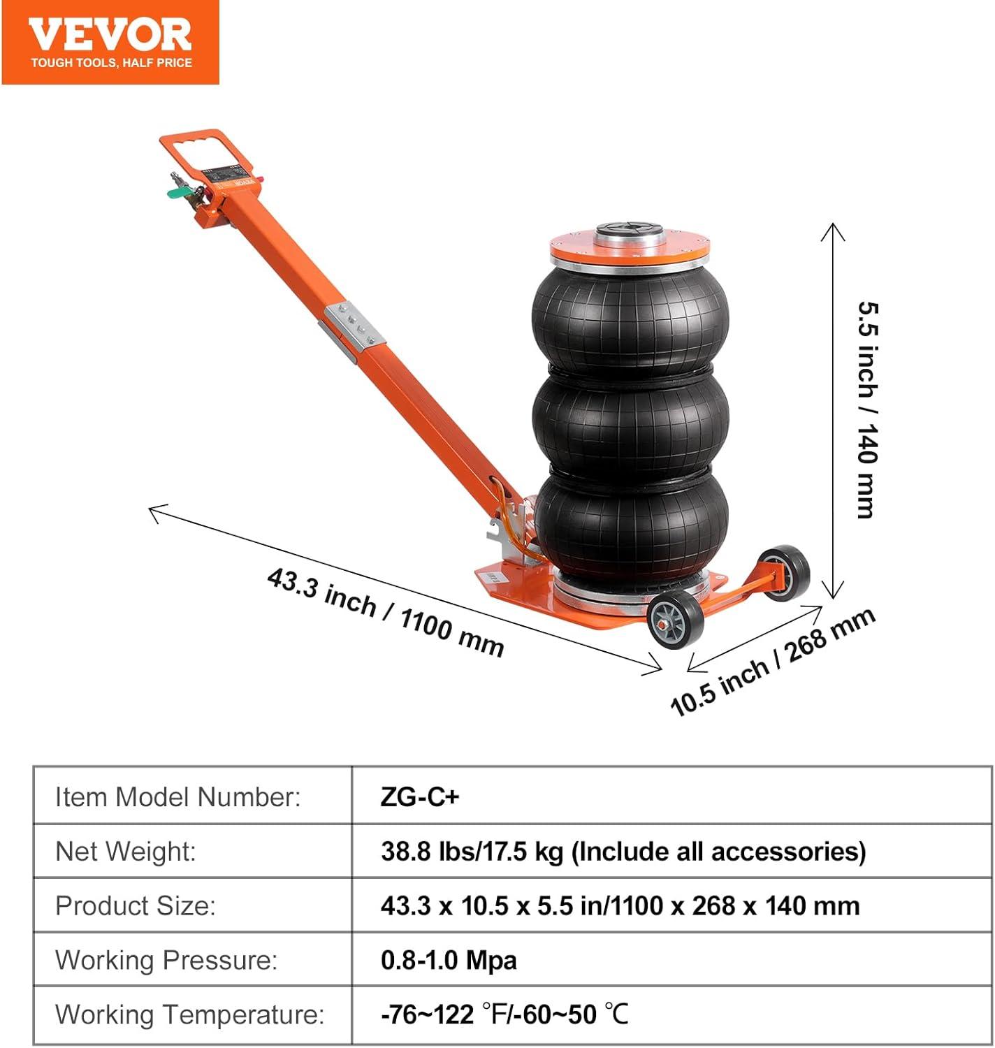 image:imageVEVOR Air Jack 3 Ton6600 lbs Triple Bag Air Jack with Heightened Column Lifting Up to 213 Inch amp Adjustable Handle with Thick Rubber Pad 16S Lifting Pneumatic Bag Jack Fits for Car SUV3Thigh 213inAdjustable Handle