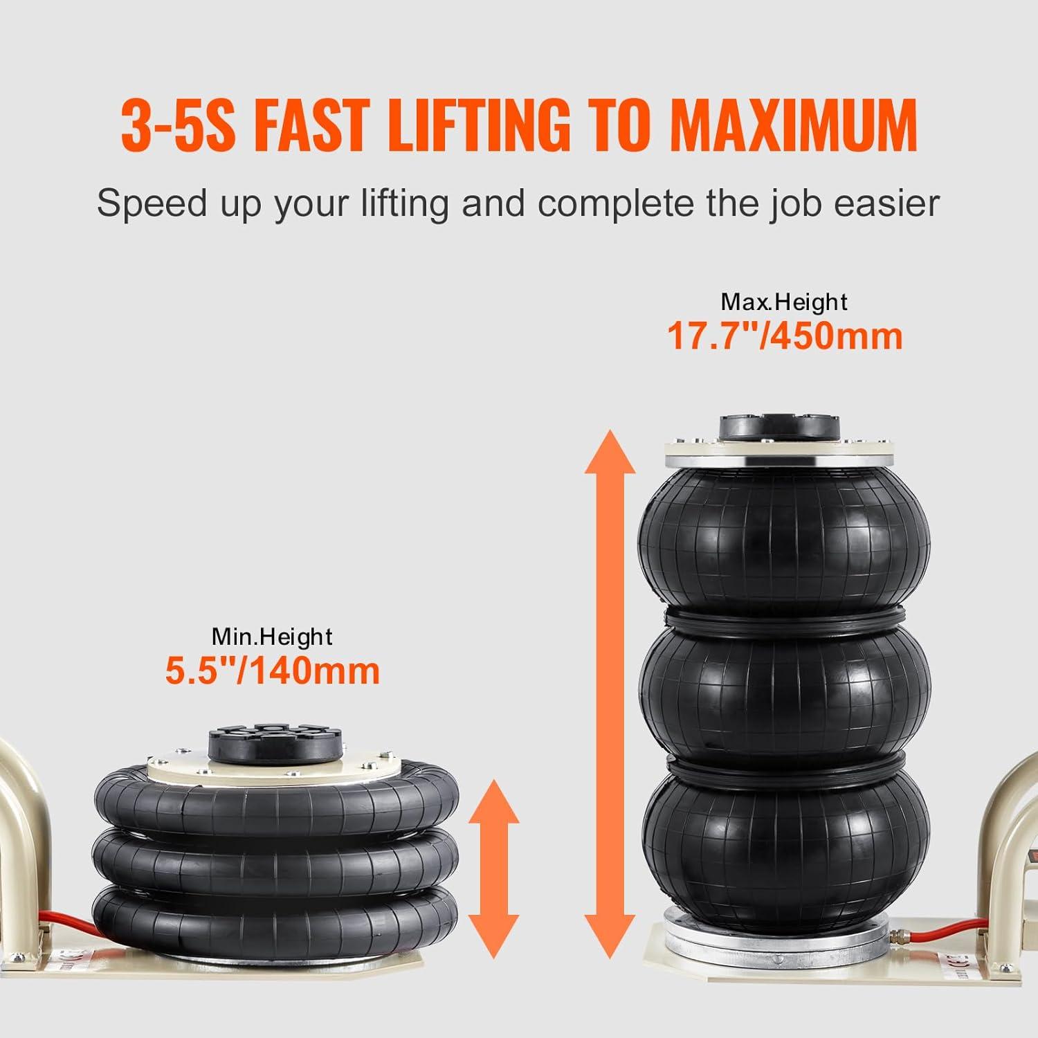 image:imageVEVOR Air Jack 3 Ton6600 lbs Triple Bag Air Jack with Heightened Column Lifting Up to 213 Inch amp Adjustable Handle with Thick Rubber Pad 16S Lifting Pneumatic Bag Jack Fits for Car SUV3Thigh 177inshort Handle