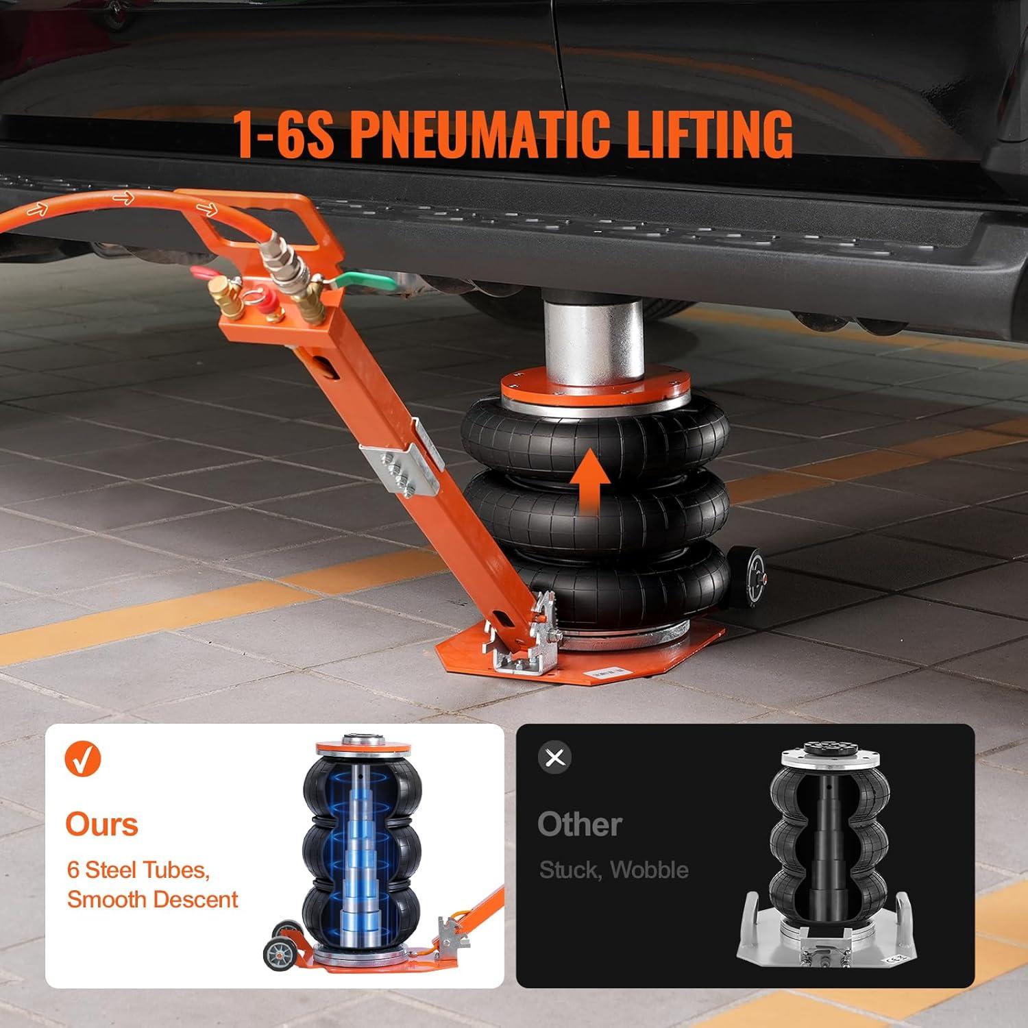 image:imageVEVOR Air Jack 3 Ton6600 lbs Triple Bag Air Jack with Heightened Column Lifting Up to 213 Inch amp Adjustable Handle with Thick Rubber Pad 16S Lifting Pneumatic Bag Jack Fits for Car SUV3Thigh 213inAdjustable Handle