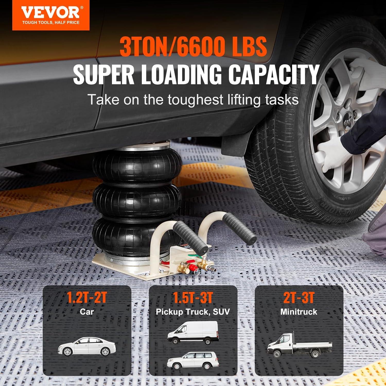 image:imageVEVOR Air Jack 3 Ton6600 lbs Triple Bag Air Jack with Heightened Column Lifting Up to 213 Inch amp Adjustable Handle with Thick Rubber Pad 16S Lifting Pneumatic Bag Jack Fits for Car SUV3Thigh 177inshort Handle