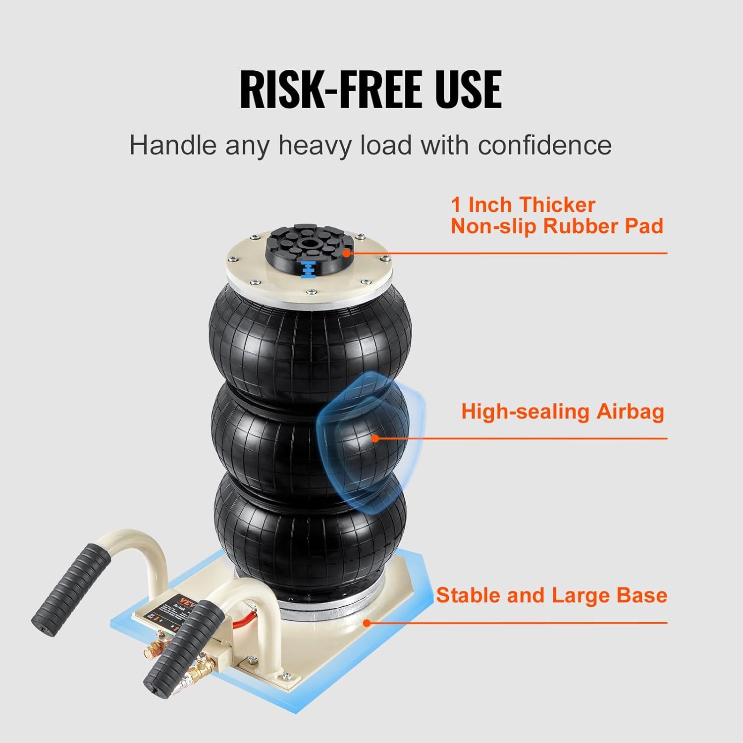 image:imageVEVOR Air Jack 3 Ton6600 lbs Triple Bag Air Jack with Heightened Column Lifting Up to 213 Inch amp Adjustable Handle with Thick Rubber Pad 16S Lifting Pneumatic Bag Jack Fits for Car SUV3Thigh 177inshort Handle