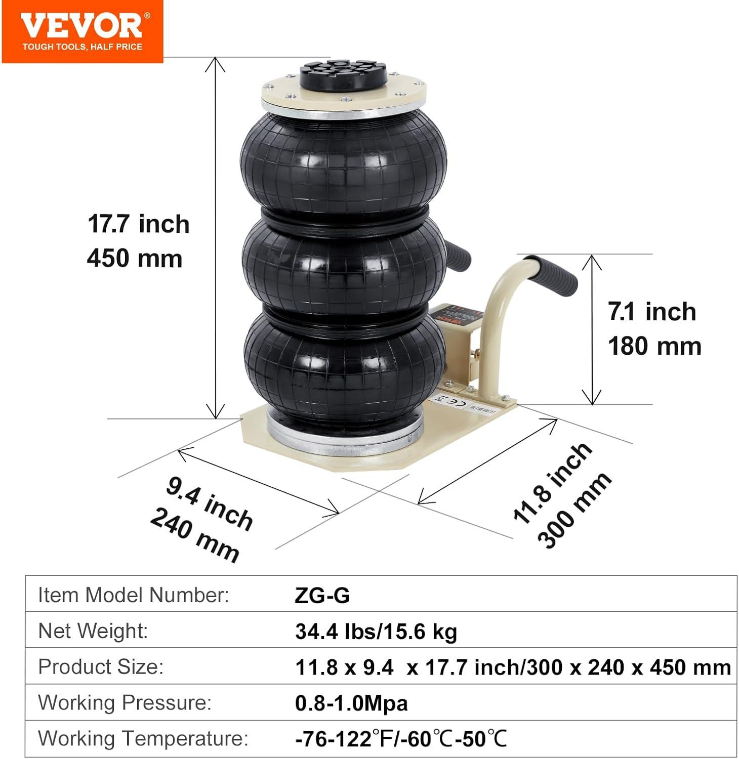 image:imageVEVOR Air Jack 3 Ton6600 lbs Triple Bag Air Jack with Heightened Column Lifting Up to 213 Inch amp Adjustable Handle with Thick Rubber Pad 16S Lifting Pneumatic Bag Jack Fits for Car SUV3Thigh 177inshort Handle