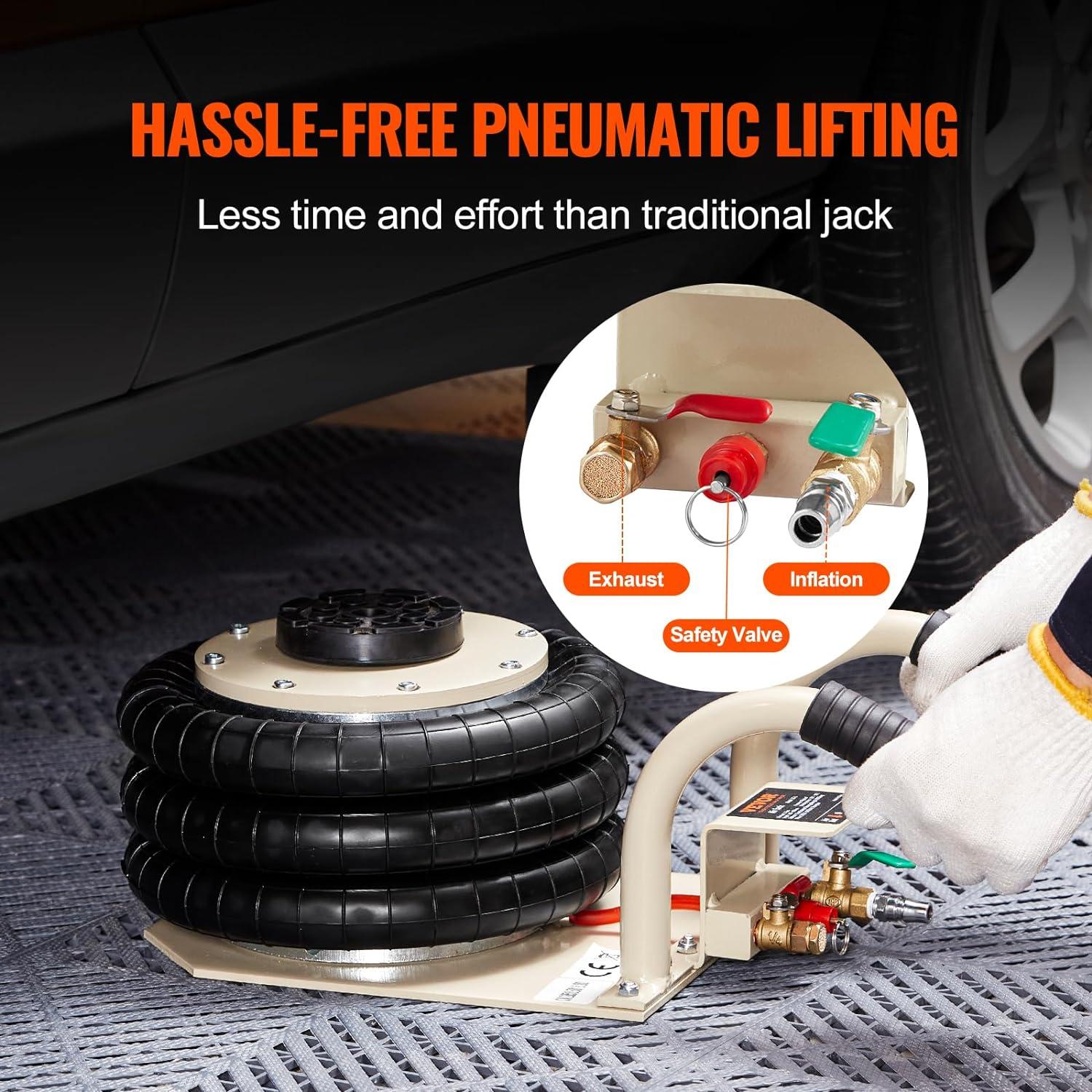 image:imageVEVOR Air Jack 3 Ton6600 lbs Triple Bag Air Jack with Heightened Column Lifting Up to 213 Inch amp Adjustable Handle with Thick Rubber Pad 16S Lifting Pneumatic Bag Jack Fits for Car SUV3Thigh 177inshort Handle