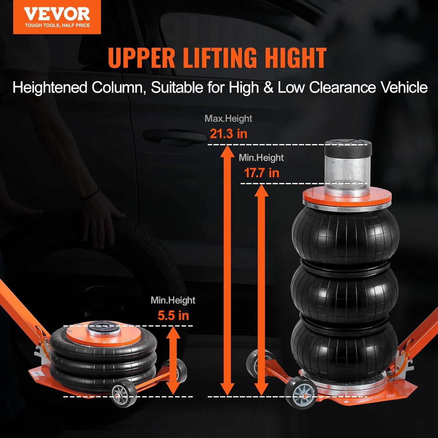 image:imageVEVOR Air Jack 3 Ton6600 lbs Triple Bag Air Jack with Heightened Column Lifting Up to 213 Inch amp Adjustable Handle with Thick Rubber Pad 16S Lifting Pneumatic Bag Jack Fits for Car SUV3Thigh 213inAdjustable Handle