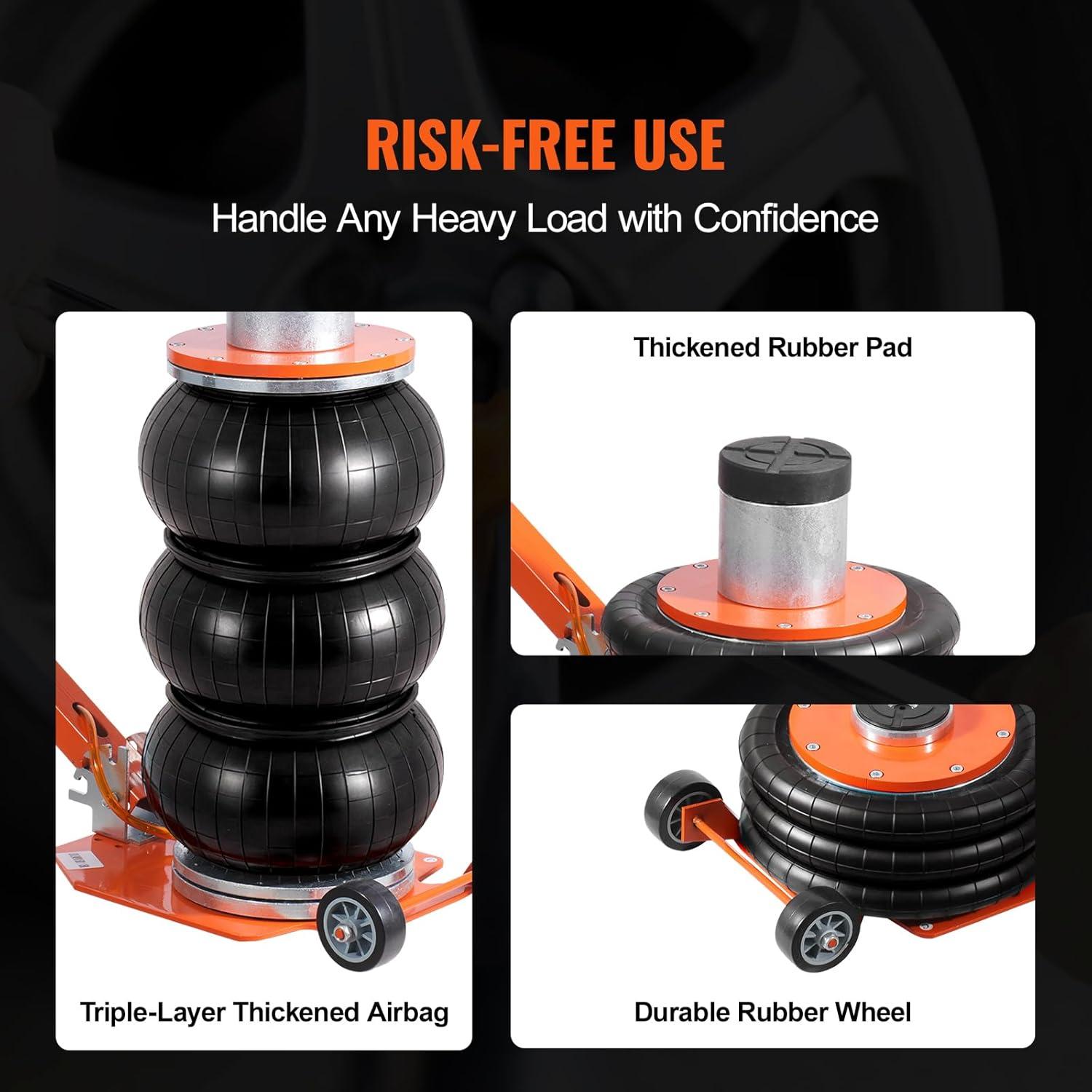 image:imageVEVOR Air Jack 3 Ton6600 lbs Triple Bag Air Jack with Heightened Column Lifting Up to 213 Inch amp Adjustable Handle with Thick Rubber Pad 16S Lifting Pneumatic Bag Jack Fits for Car SUV3Thigh 213inAdjustable Handle