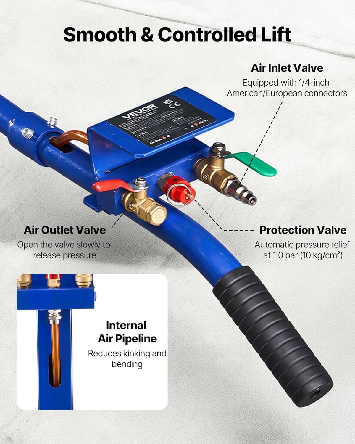 image:imageVEVOR Air Jack 3 Ton6613 lbs Triple Bag Air Jack Airbag with Six Steel Pipes Lift Up to 177 inch450 mm 16 s Fast Lifting Pneumatic with Long Handle amp Rubber Pad for Cars SUVs Pickup TrucksLong Handle