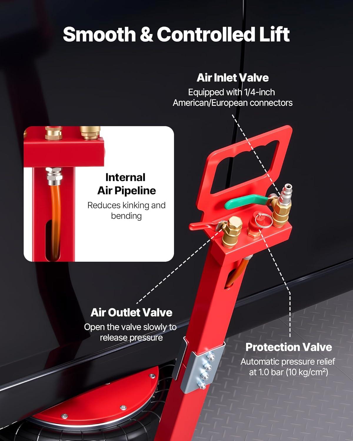 image:imageVEVOR Air Jack 3T 6600 lbs Triple Bag Air Jack Airbag Jack with Six Steel Pipes Lift up to 177 inch450 mm 35 s Fast Lifting Pneumatic Jack with Long Handles for Car Garage Repair5 Ton Max Lift 183 in