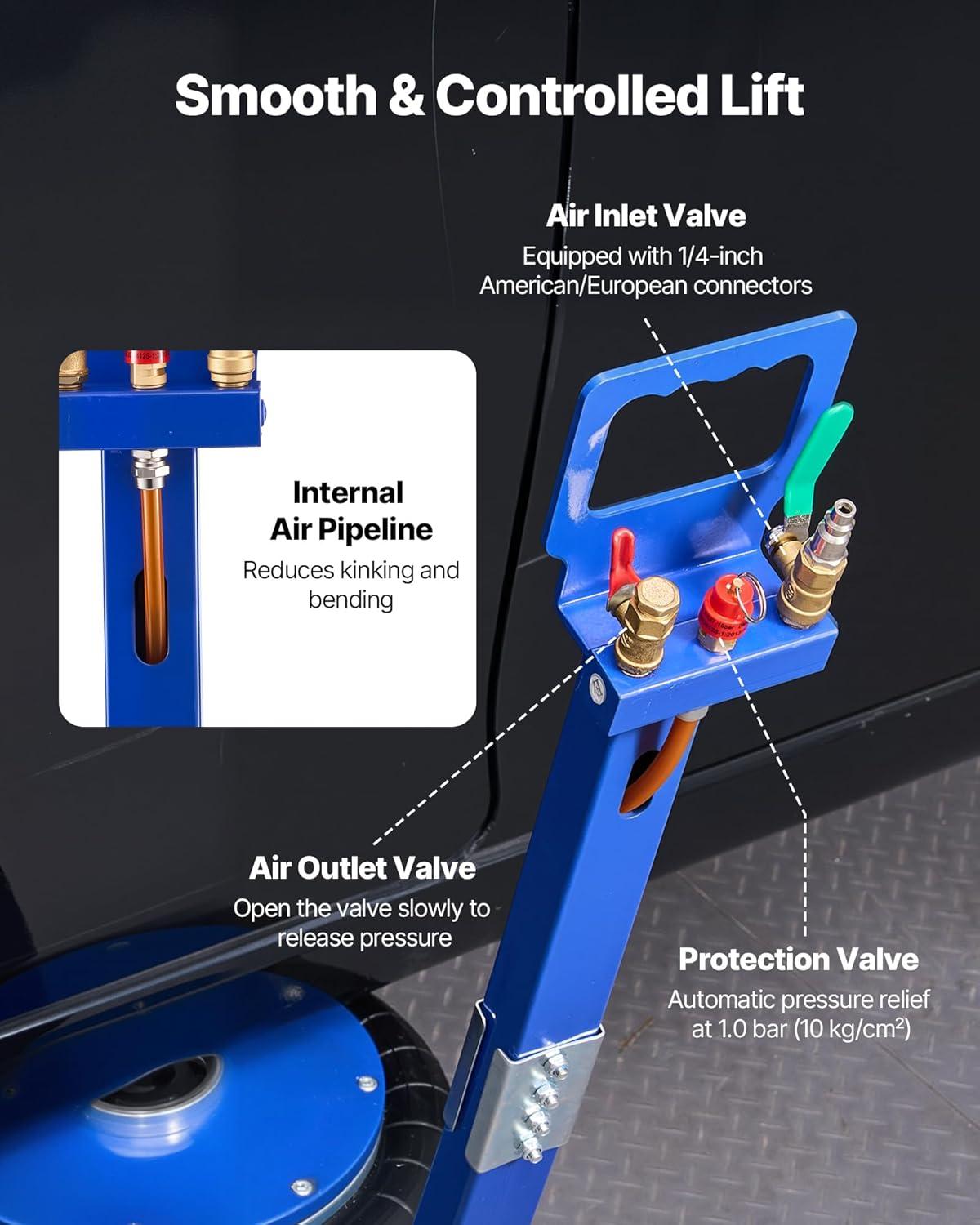 image:imageVEVOR Air Jack 3T 6600 lbs Triple Bag Air Jack Airbag Jack with Six Steel Pipes Lift up to 177 inch450 mm 35 s Fast Lifting Pneumatic Jack with Long Handles for Car Garage Repair6 Ton Max Lift 265 in