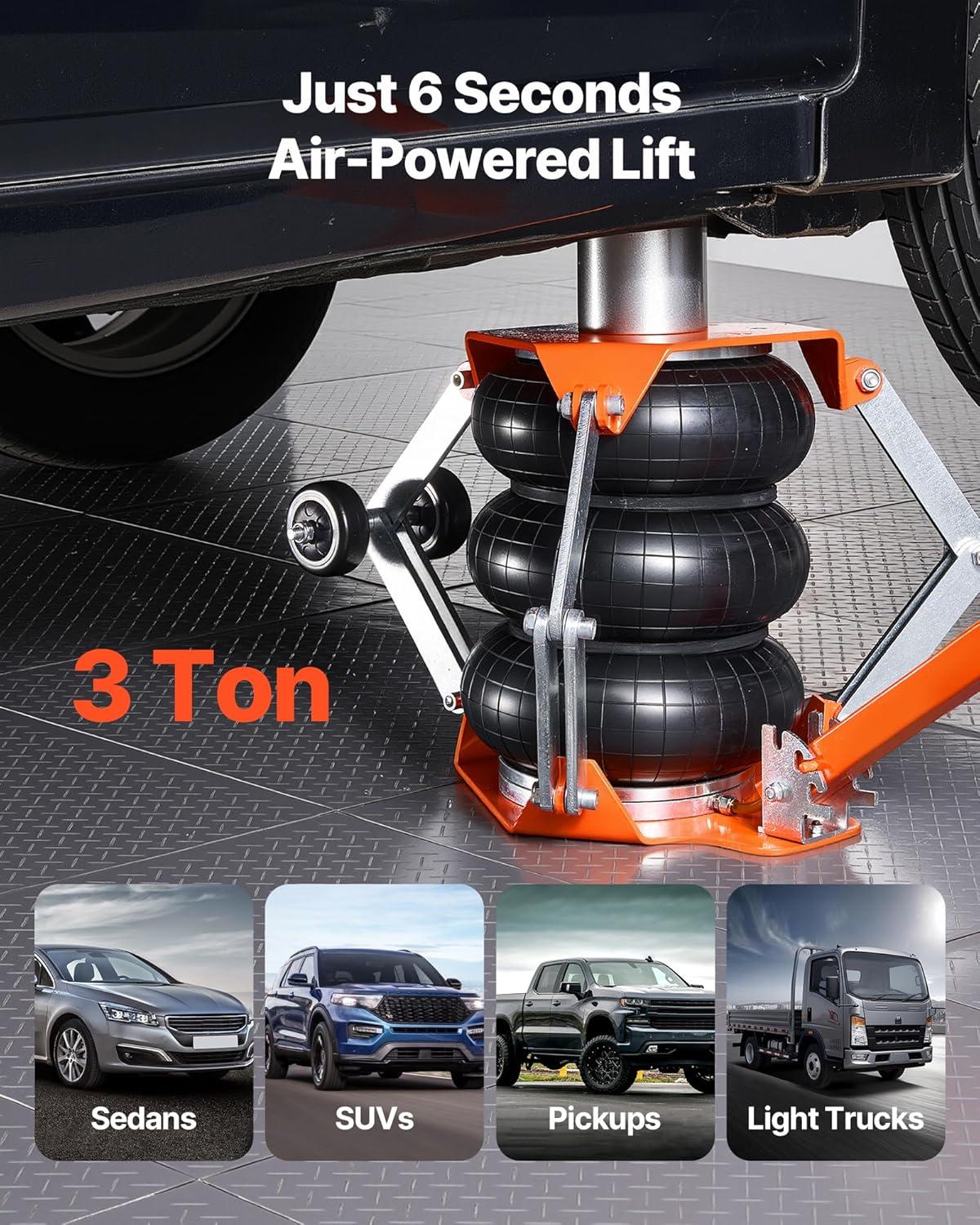 image:imageVEVOR Air Jack with Support Rod 3 Ton6613 lbs Triple Bag Air Jack Lift Up to 185 inch with Heightened Column amp Adjustable Handle 16 s Fast Lifting Pneumatic for Car SUV Pickup TruckAdjust Handle Support Rod