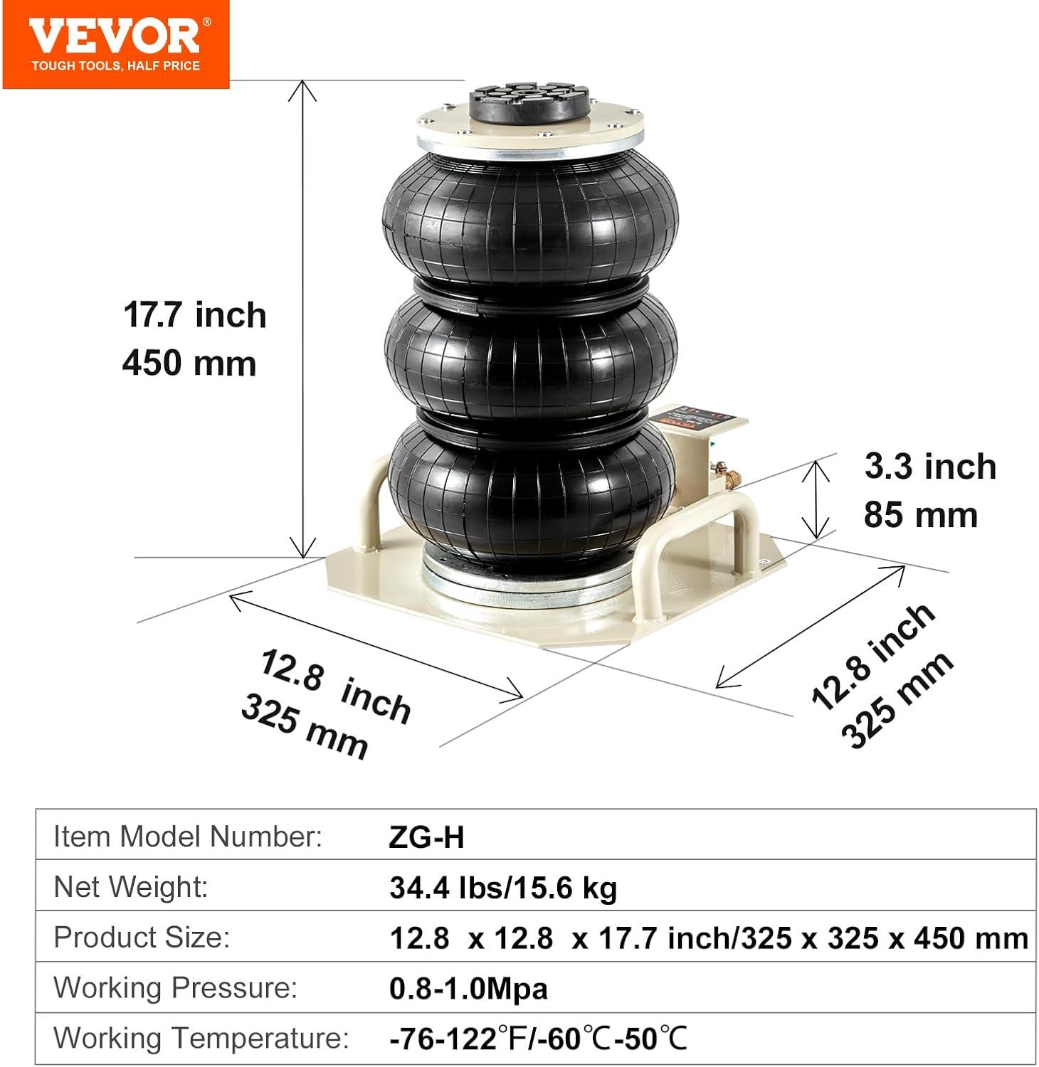image:imageVEVOR Air Jack with Support Rod 3 Ton6613 lbs Triple Bag Air Jack Lift Up to 185 inch with Heightened Column amp Adjustable Handle 16 s Fast Lifting Pneumatic for Car SUV Pickup Truckshort Handle