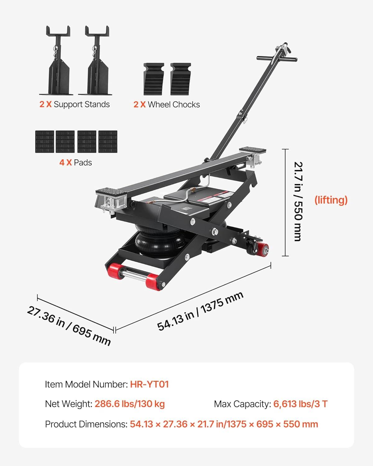 image:imageVEVOR Air Portable Car Lift 6613 lbs3 Ton Capacity 217 inch Max Height Adjustable Portable Air Car Lift with Airbag Support Stands Wheel Chocks Rubber Pads HeavyDuty for Sedan SUV Pickup