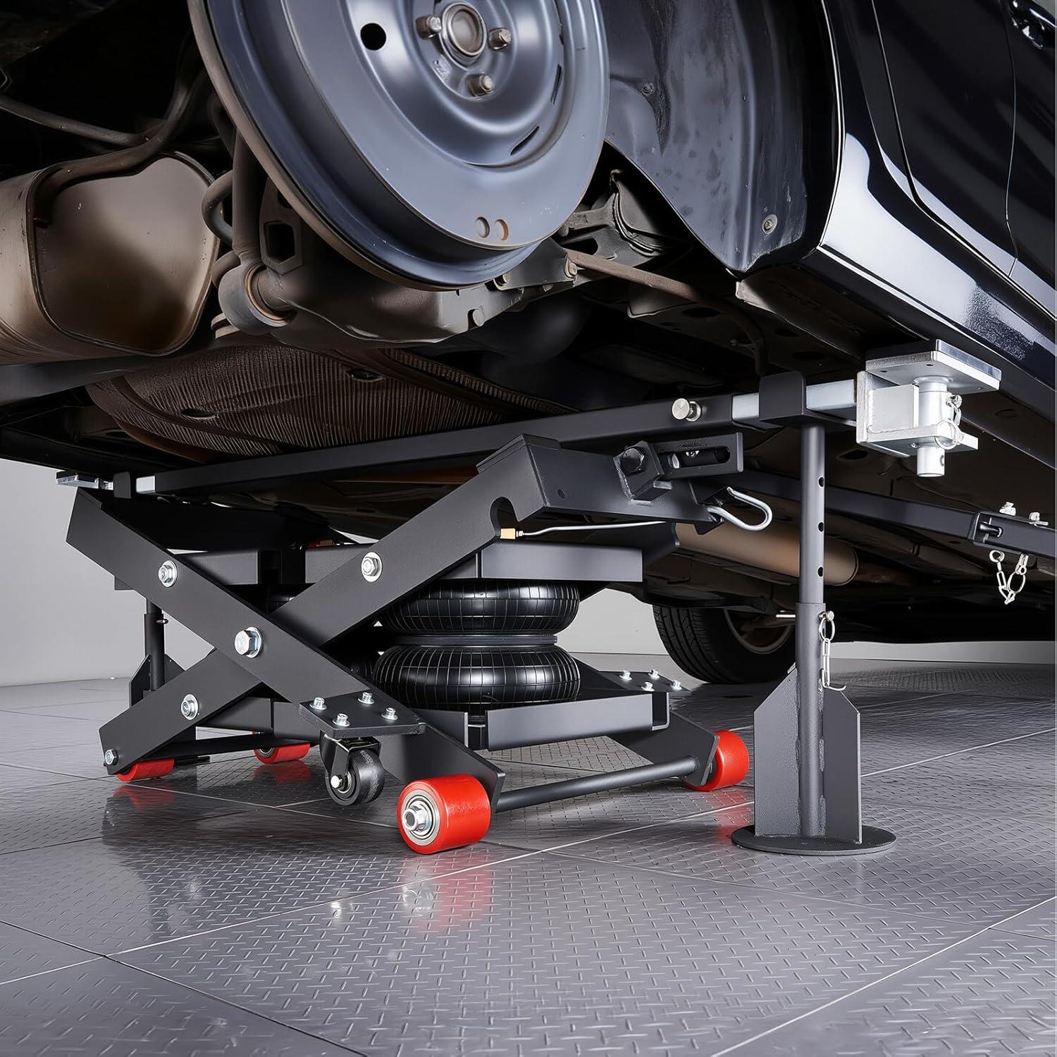 image:imageVEVOR Air Portable Car Lift 6613 lbs3 Ton Capacity 217 inch Max Height Adjustable Portable Air Car Lift with Airbag Support Stands Wheel Chocks Rubber Pads HeavyDuty for Sedan SUV Pickup