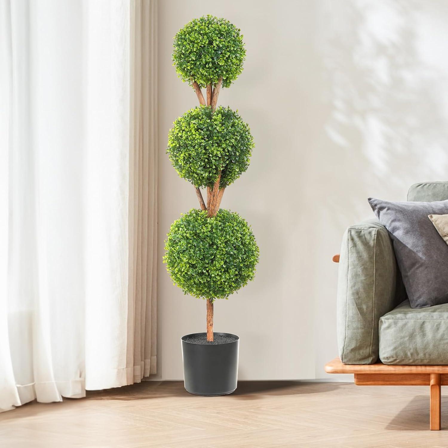 image:imageVEVOR Artificial Boxwood Topiary Tree 36 inch Tall 2 Pieces Double Ball Faux Topiary Trees Faux Plant wExtra Leaves amp Pot amp Small Decoration UV Rated Set for Home Decor IndoorOutdoor3tier