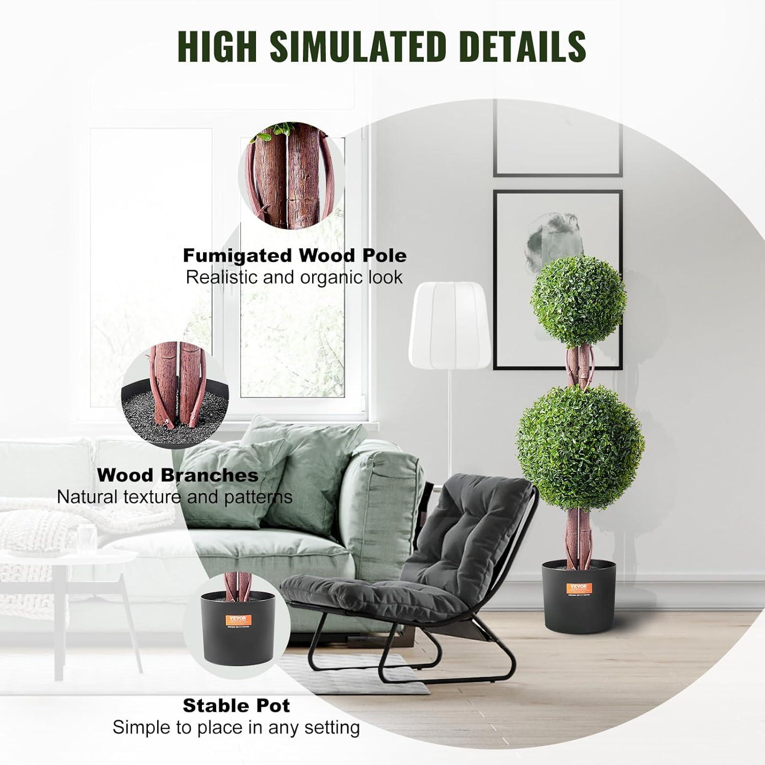 image:imageVEVOR Artificial Boxwood Topiary Tree 36 inch Tall 2 Pieces Double Ball Faux Topiary Trees Faux Plant wExtra Leaves amp Pot amp Small Decoration UV Rated Set for Home Decor IndoorOutdoor2tier