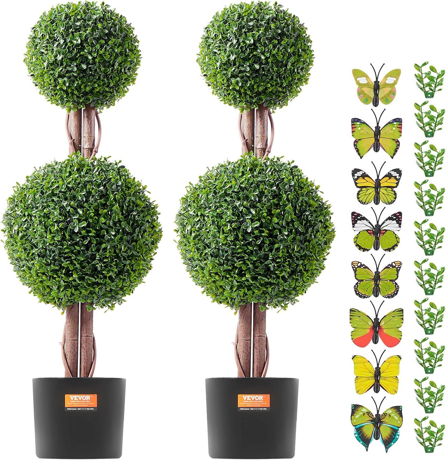 image:imageVEVOR Artificial Boxwood Topiary Tree 36 inch Tall 2 Pieces Double Ball Faux Topiary Trees Faux Plant wExtra Leaves amp Pot amp Small Decoration UV Rated Set for Home Decor IndoorOutdoor2tier