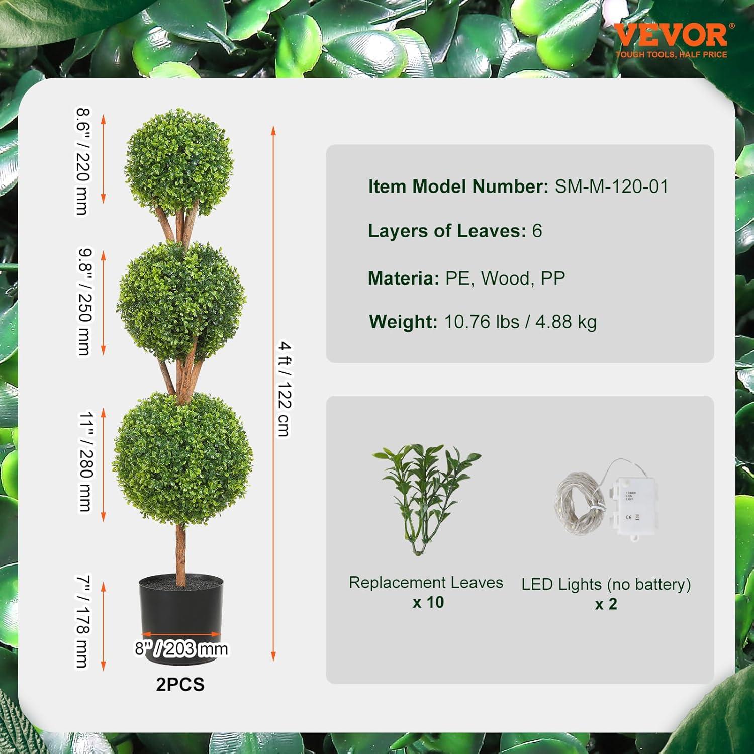 image:imageVEVOR Artificial Boxwood Topiary Tree 36 inch Tall 2 Pieces Double Ball Faux Topiary Trees Faux Plant wExtra Leaves amp Pot amp Small Decoration UV Rated Set for Home Decor IndoorOutdoor3tier