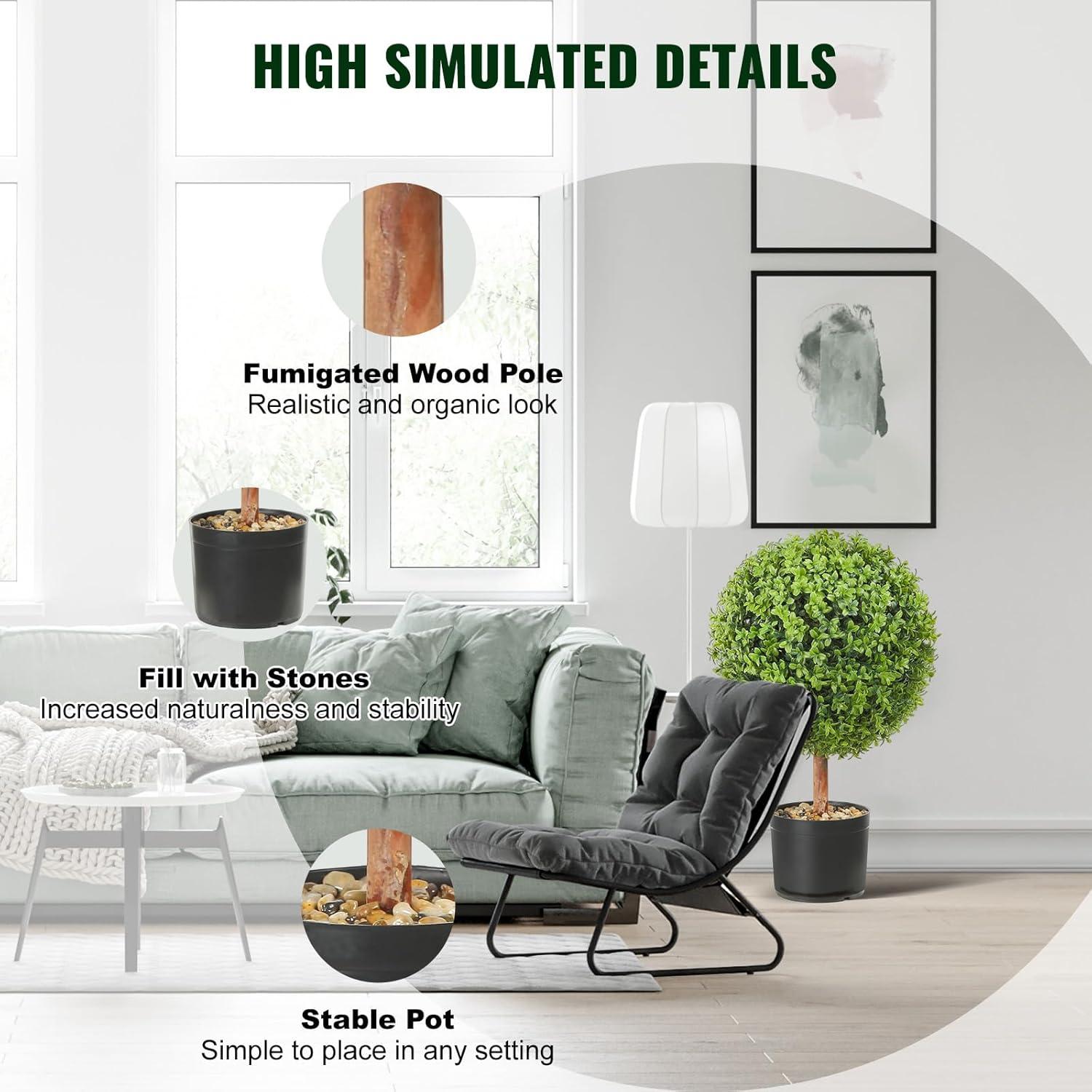 image:imageVEVOR Artificial Boxwood Topiary Tree 36 inch Tall 2 Pieces Double Ball Faux Topiary Trees Faux Plant wExtra Leaves amp Pot amp Small Decoration UV Rated Set for Home Decor IndoorOutdoor1tier