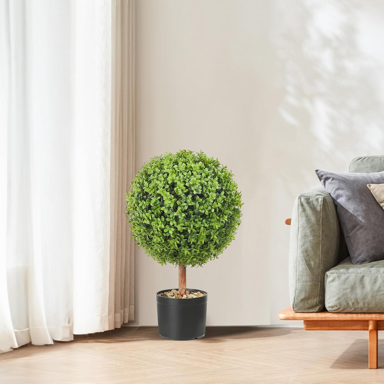 image:imageVEVOR Artificial Boxwood Topiary Tree 36 inch Tall 2 Pieces Double Ball Faux Topiary Trees Faux Plant wExtra Leaves amp Pot amp Small Decoration UV Rated Set for Home Decor IndoorOutdoor1tier