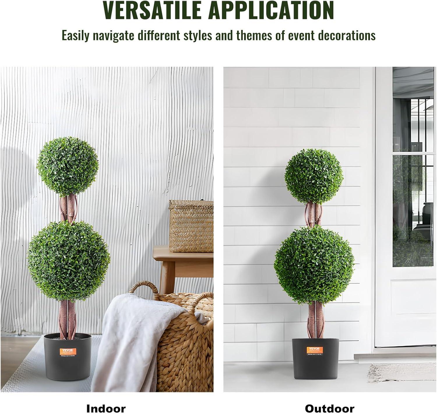 image:imageVEVOR Artificial Boxwood Topiary Tree 36 inch Tall 2 Pieces Double Ball Faux Topiary Trees Faux Plant wExtra Leaves amp Pot amp Small Decoration UV Rated Set for Home Decor IndoorOutdoor2tier