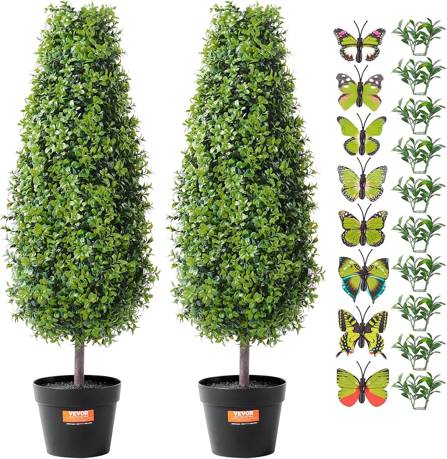 image:imageVEVOR Artificial Boxwood Topiary Tree 36 inch Tall 2 Pieces Double Ball Faux Topiary Trees Faux Plant wExtra Leaves amp Pot amp Small Decoration UV Rated Set for Home Decor IndoorOutdoorTowershaped