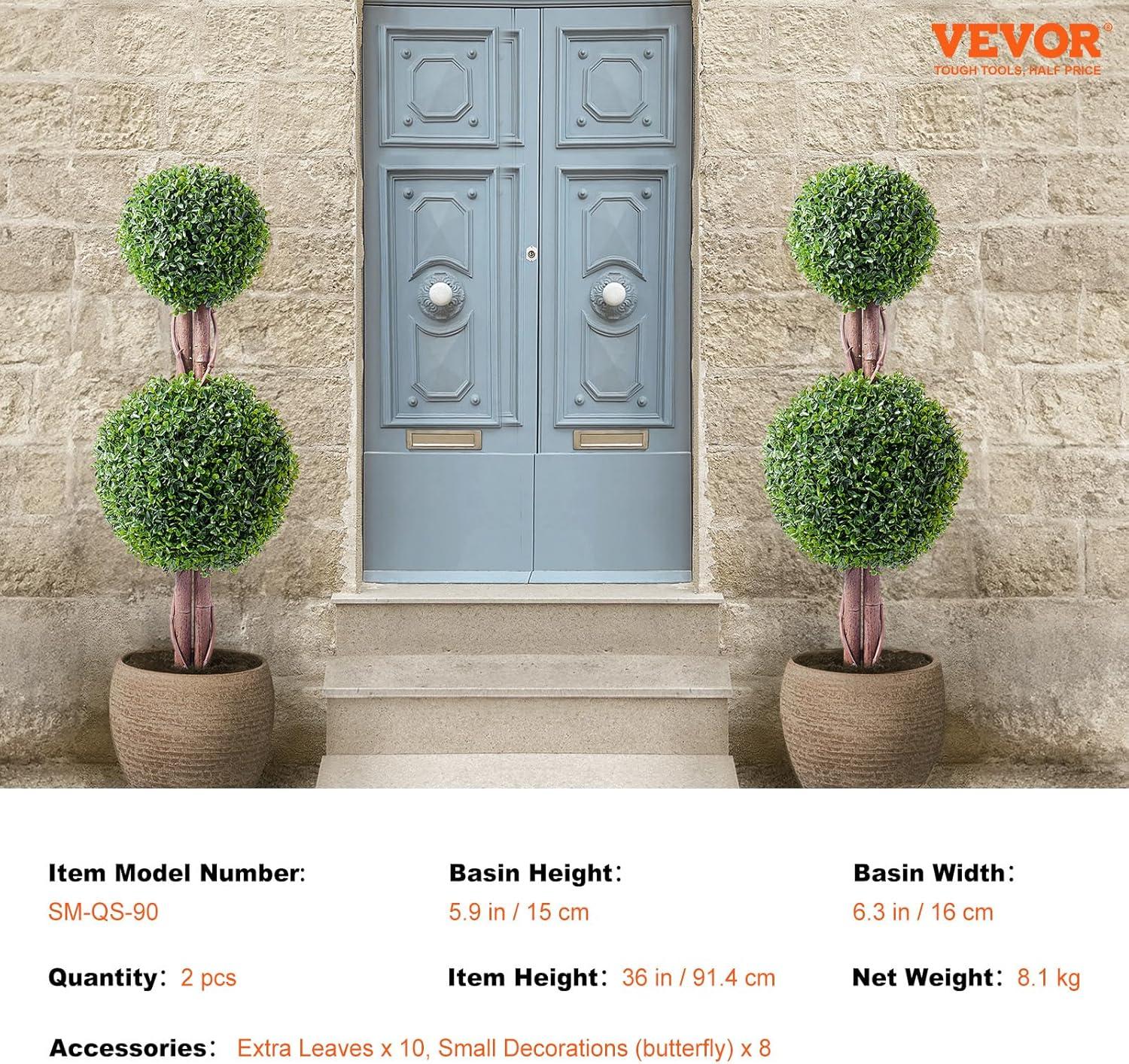 image:imageVEVOR Artificial Boxwood Topiary Tree 36 inch Tall 2 Pieces Double Ball Faux Topiary Trees Faux Plant wExtra Leaves amp Pot amp Small Decoration UV Rated Set for Home Decor IndoorOutdoor2tier