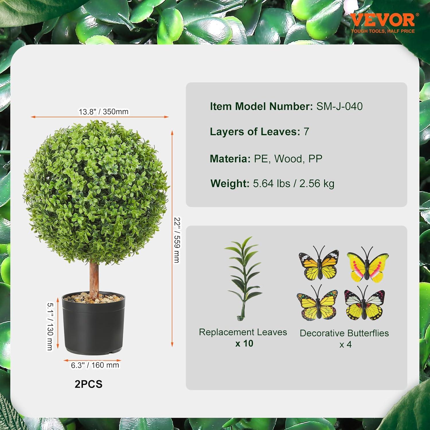 image:imageVEVOR Artificial Boxwood Topiary Tree 36 inch Tall 2 Pieces Double Ball Faux Topiary Trees Faux Plant wExtra Leaves amp Pot amp Small Decoration UV Rated Set for Home Decor IndoorOutdoor1tier