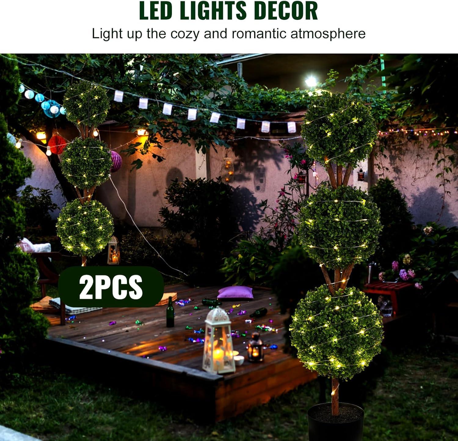image:imageVEVOR Artificial Boxwood Topiary Tree 36 inch Tall 2 Pieces Double Ball Faux Topiary Trees Faux Plant wExtra Leaves amp Pot amp Small Decoration UV Rated Set for Home Decor IndoorOutdoor3tier