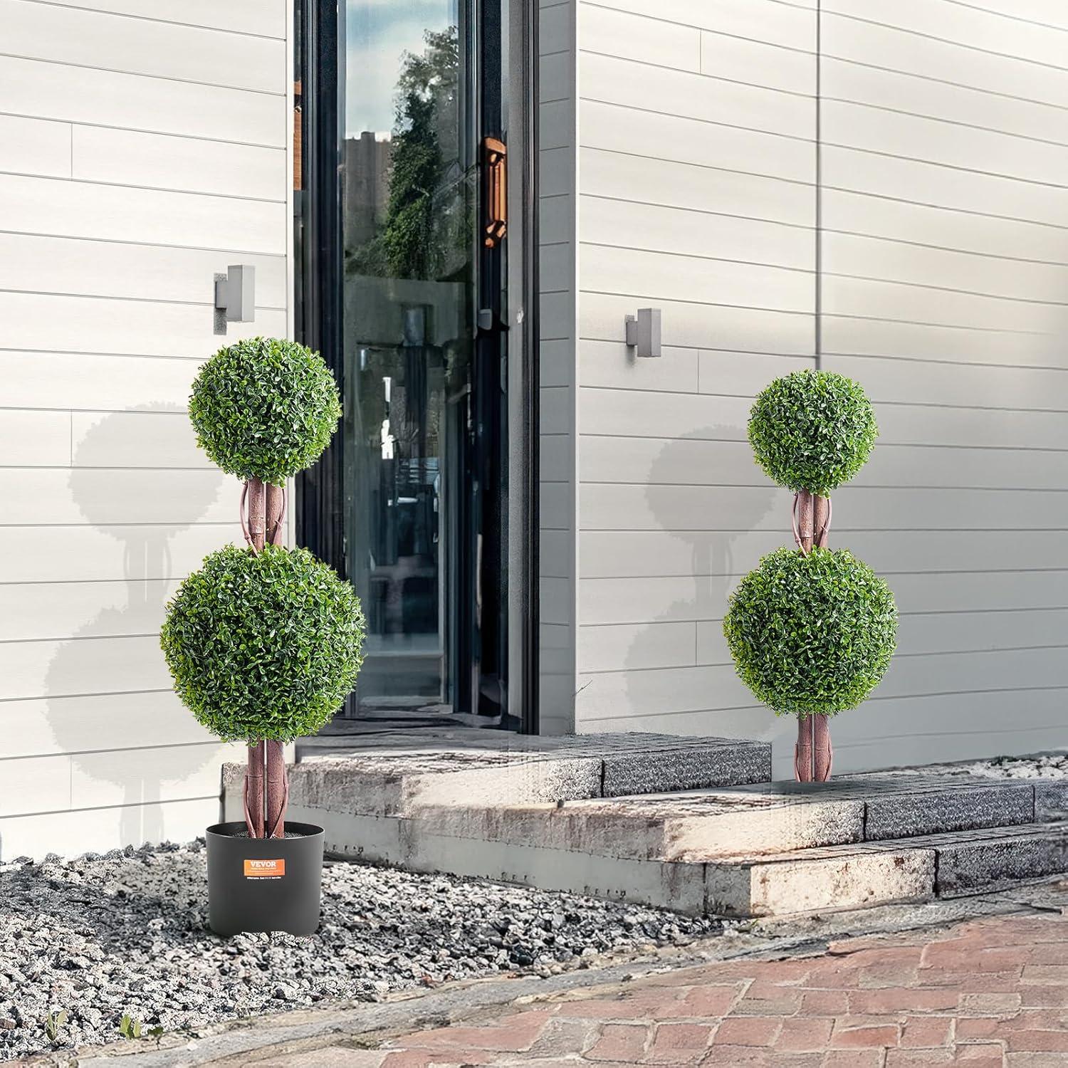 image:imageVEVOR Artificial Boxwood Topiary Tree 36 inch Tall 2 Pieces Double Ball Faux Topiary Trees Faux Plant wExtra Leaves amp Pot amp Small Decoration UV Rated Set for Home Decor IndoorOutdoor2tier
