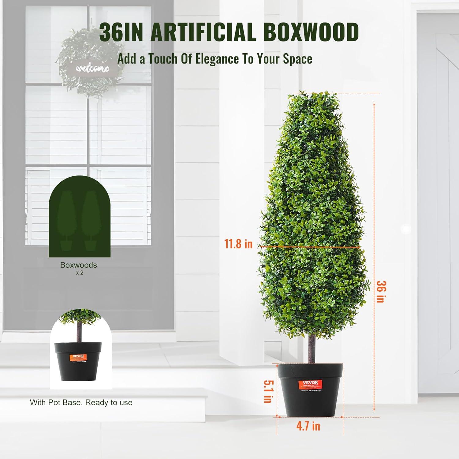 image:imageVEVOR Artificial Boxwood Topiary Tree 36 inch Tall 2 Pieces Double Ball Faux Topiary Trees Faux Plant wExtra Leaves amp Pot amp Small Decoration UV Rated Set for Home Decor IndoorOutdoorTowershaped