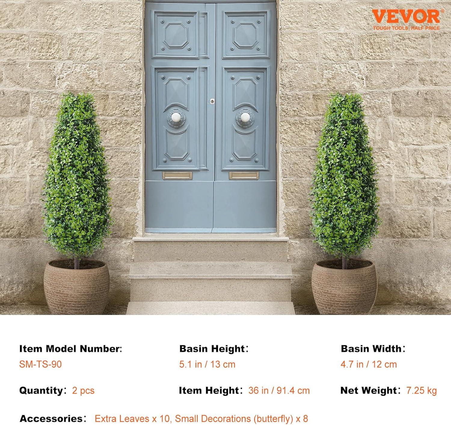 image:imageVEVOR Artificial Boxwood Topiary Tree 36 inch Tall 2 Pieces Double Ball Faux Topiary Trees Faux Plant wExtra Leaves amp Pot amp Small Decoration UV Rated Set for Home Decor IndoorOutdoorTowershaped