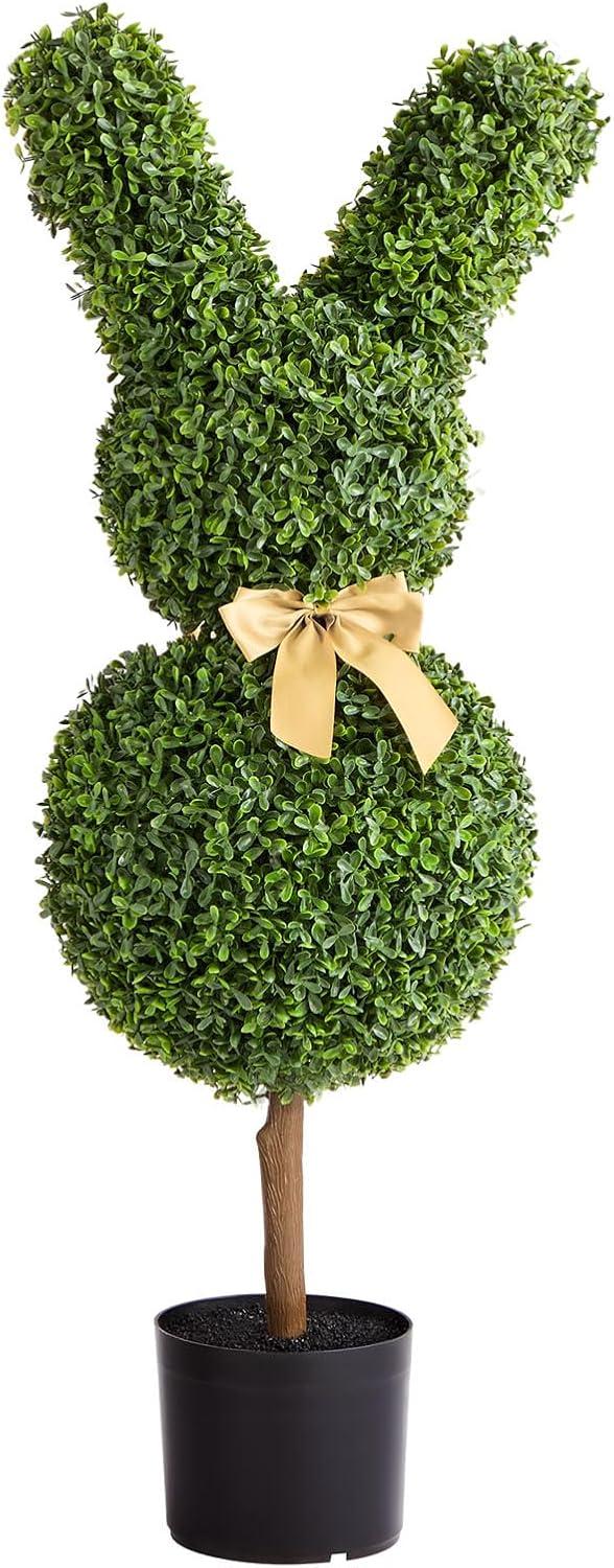 image:imageVEVOR Artificial Boxwood Topiary Tree 36 inch Tall 2 Pieces Double Ball Faux Topiary Trees Faux Plant wExtra Leaves amp Pot amp Small Decoration UV Rated Set for Home Decor IndoorOutdoorBunny