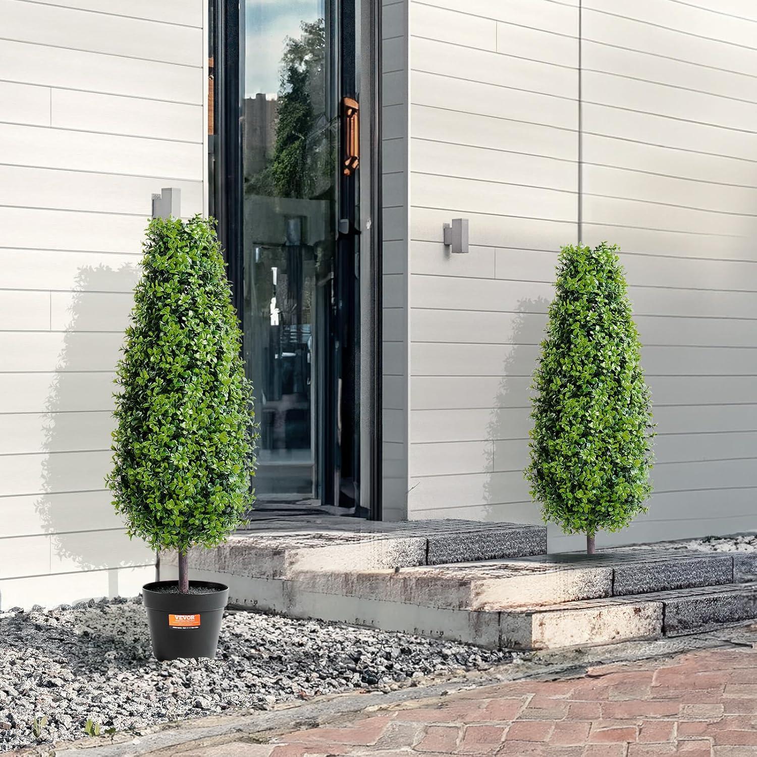 image:imageVEVOR Artificial Boxwood Topiary Tree 36 inch Tall 2 Pieces Double Ball Faux Topiary Trees Faux Plant wExtra Leaves amp Pot amp Small Decoration UV Rated Set for Home Decor IndoorOutdoorTowershaped