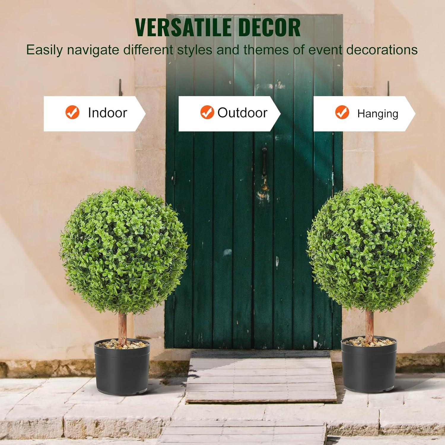 image:imageVEVOR Artificial Boxwood Topiary Tree 36 inch Tall 2 Pieces Double Ball Faux Topiary Trees Faux Plant wExtra Leaves amp Pot amp Small Decoration UV Rated Set for Home Decor IndoorOutdoor1tier