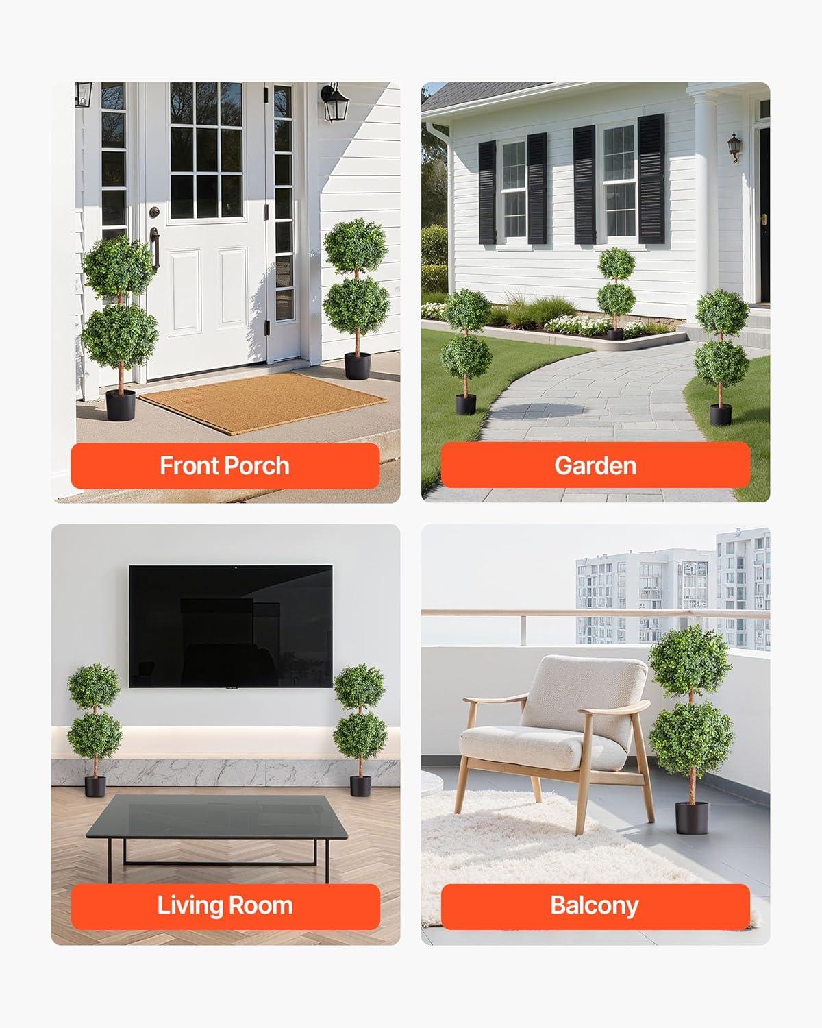 image:imageVEVOR Artificial Boxwood Topiary Tree 36 inch Tall 2 Pieces Double Ball Faux Topiary Trees Faux Plant wExtra Leaves amp Pot amp Small Decoration UV Rated Set for Home Decor IndoorOutdoorDouble Ball New