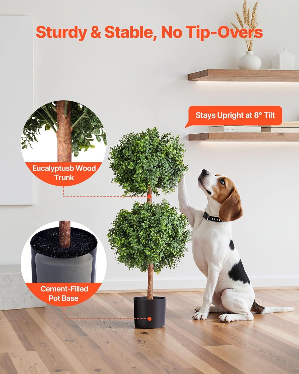 image:imageVEVOR Artificial Boxwood Topiary Tree 36 inch Tall 2 Pieces Double Ball Faux Topiary Trees Faux Plant wExtra Leaves amp Pot amp Small Decoration UV Rated Set for Home Decor IndoorOutdoorDouble Ball New